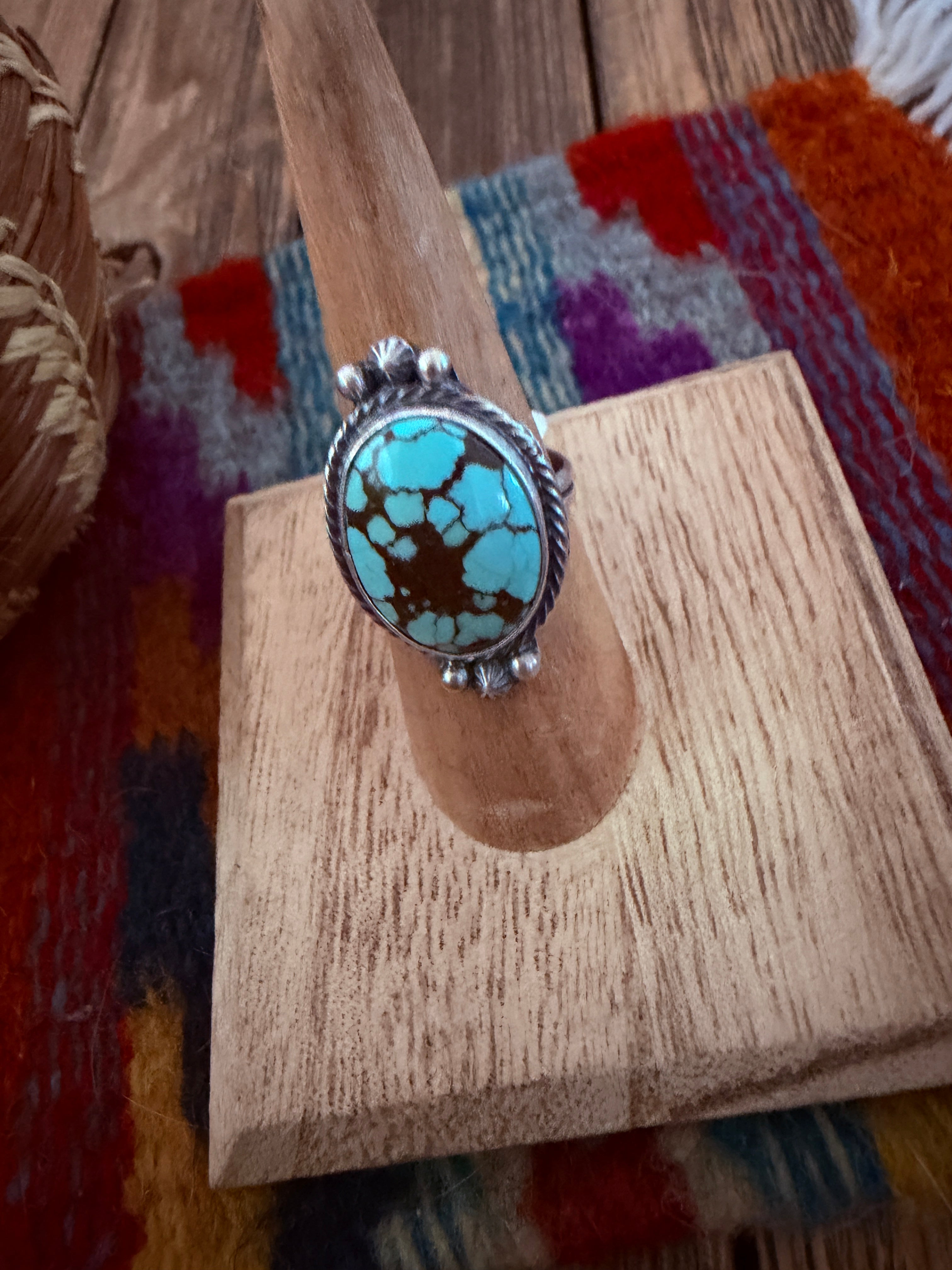 Handcrafted Turquoise & Sterling Silver Ring Size 7