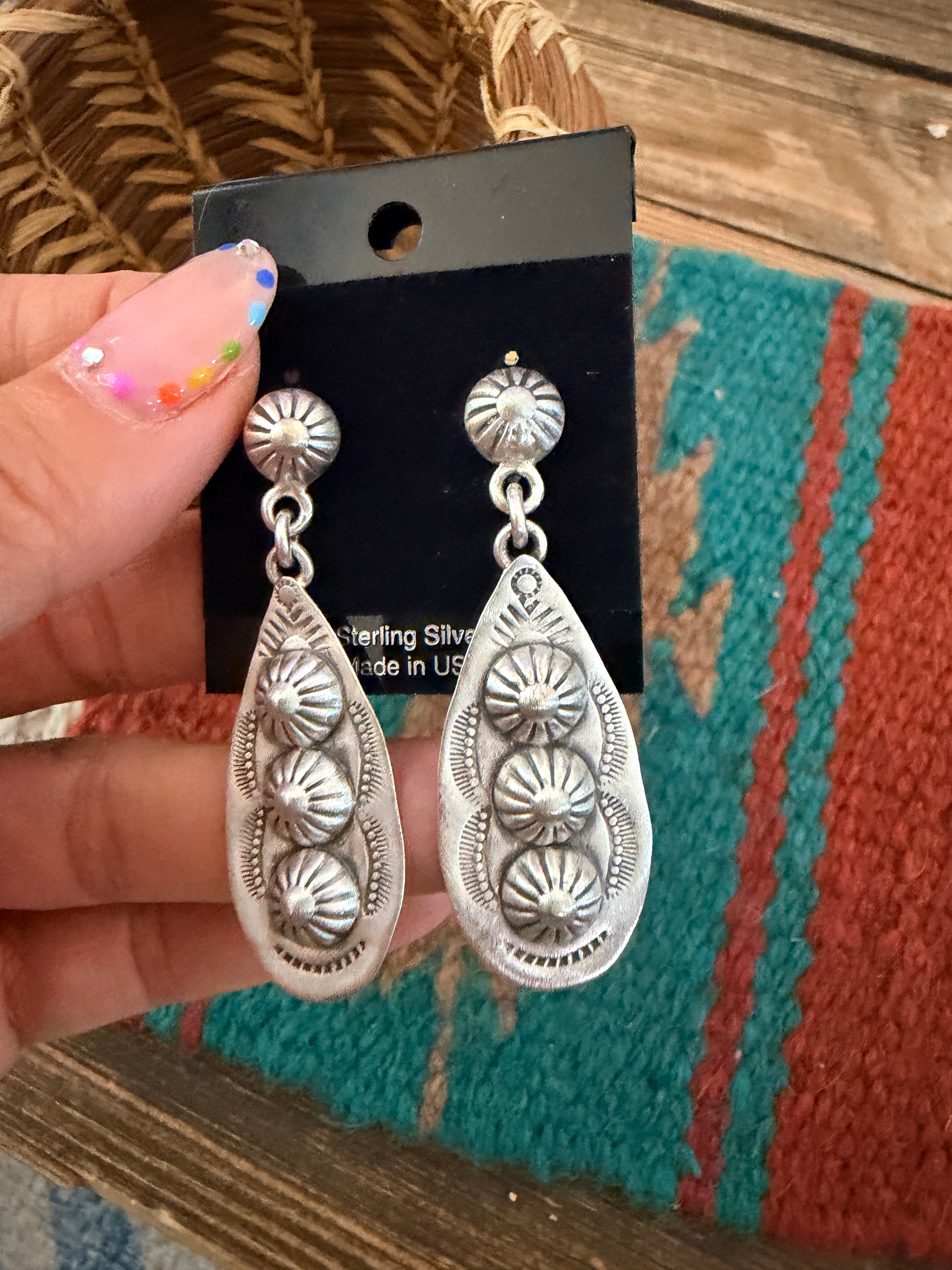 Handmade Sterling Silver Concho Dangle Earrings