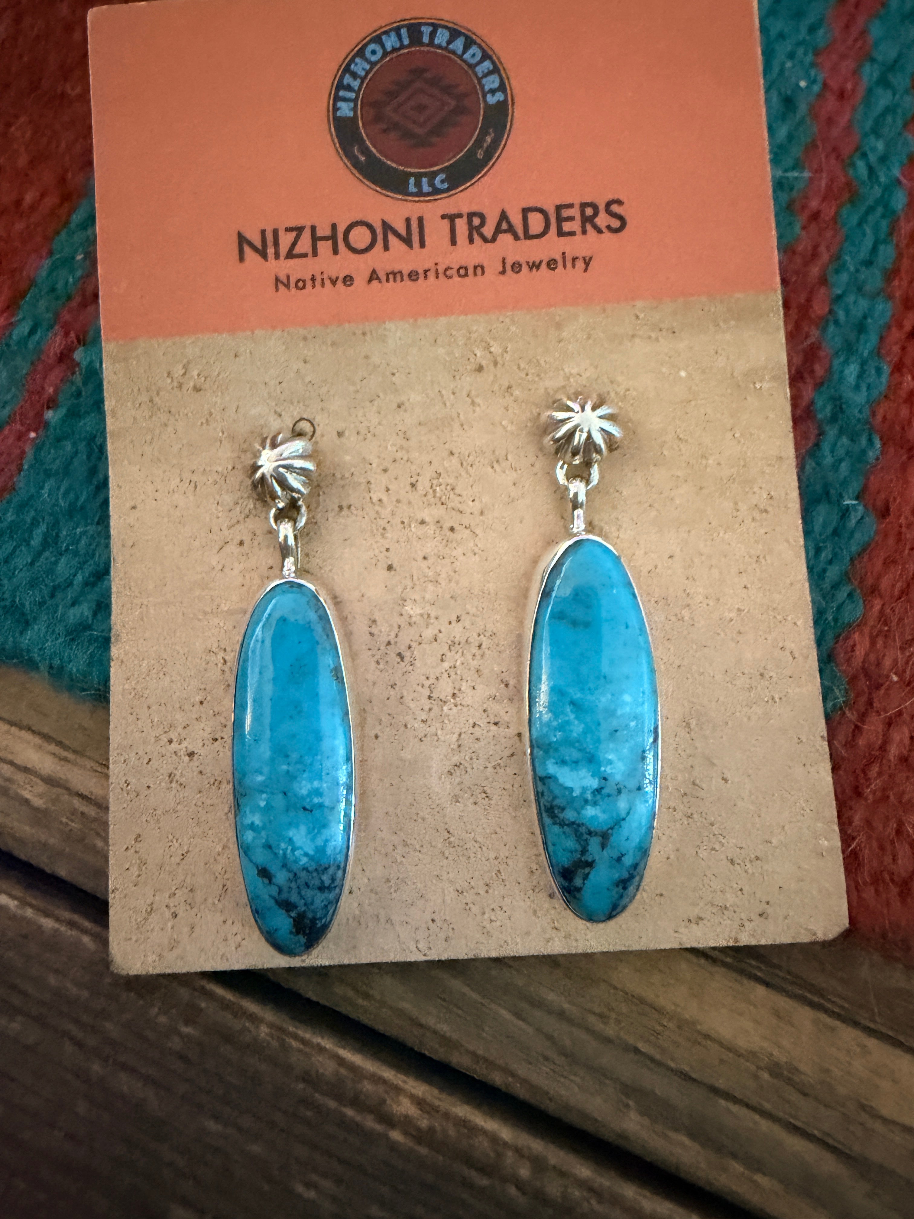 Handcrafted Kingman Turquoise & Sterling Silver Dangle Earrings