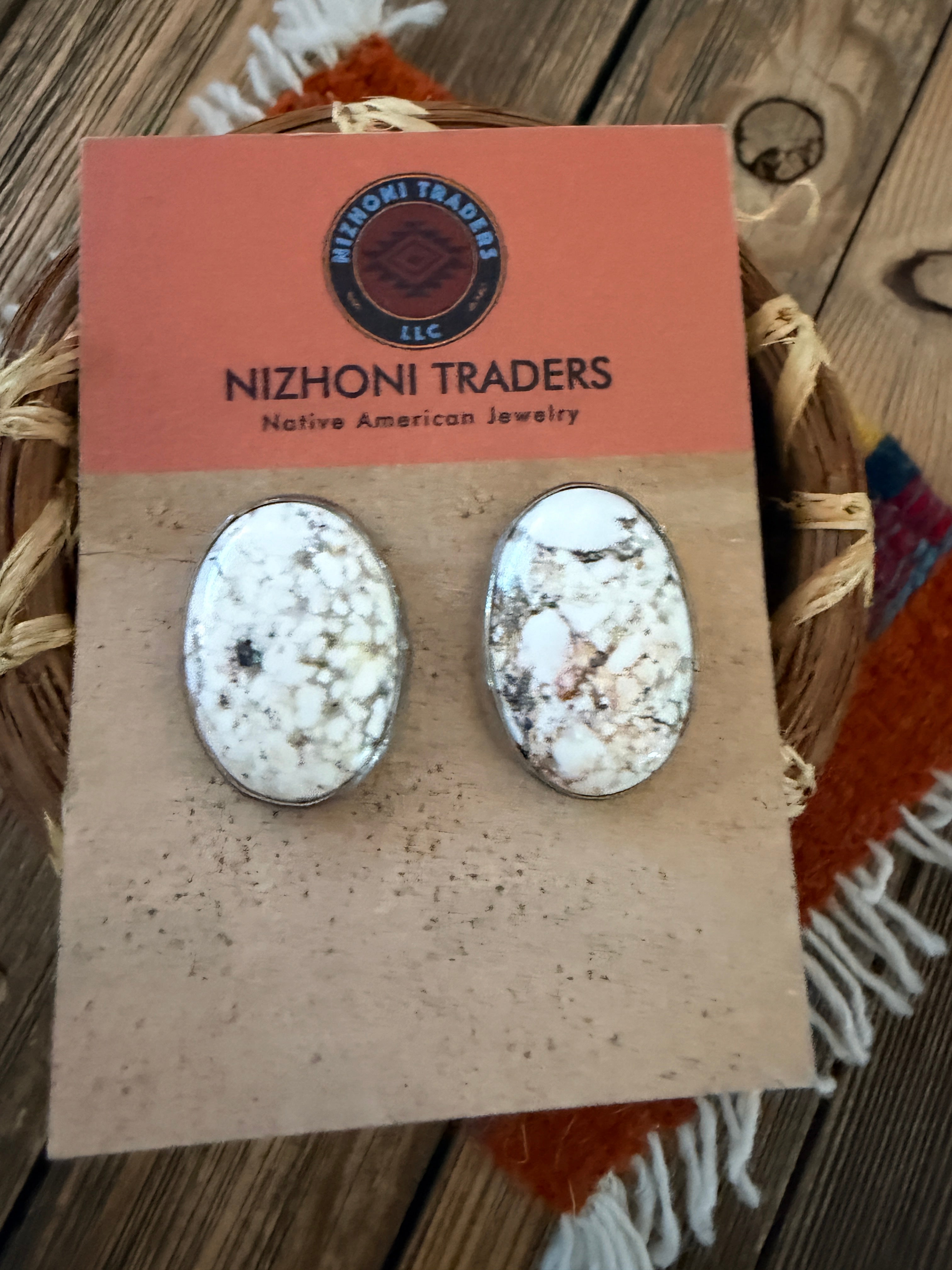 Handcrafted White Buffalo & Sterling Silver Post Earrings