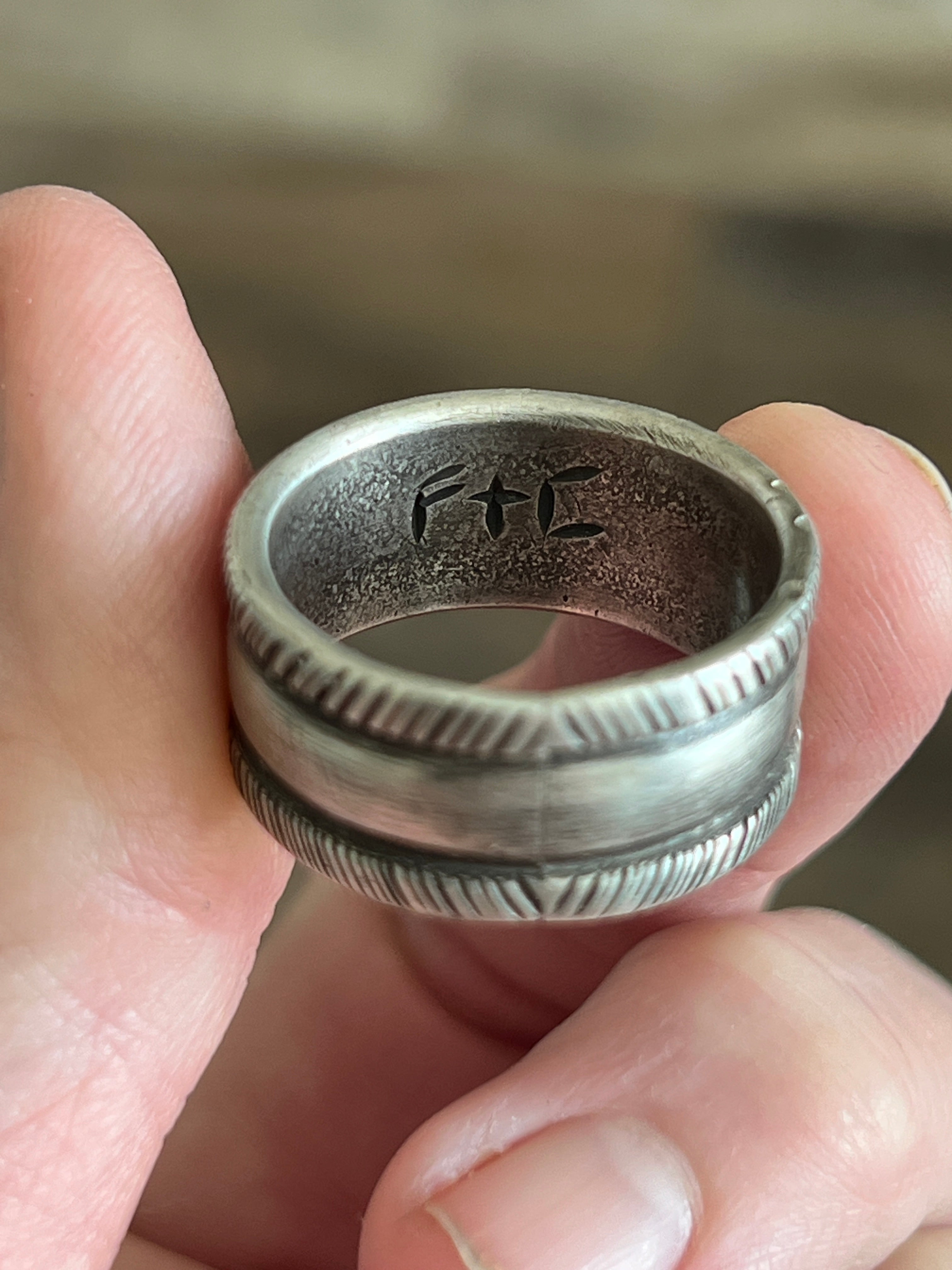 Falcon Trading Company Ingot Sterling Silver and Fox Turquoise Inlay Ring by Joe O’Neill, Size 10