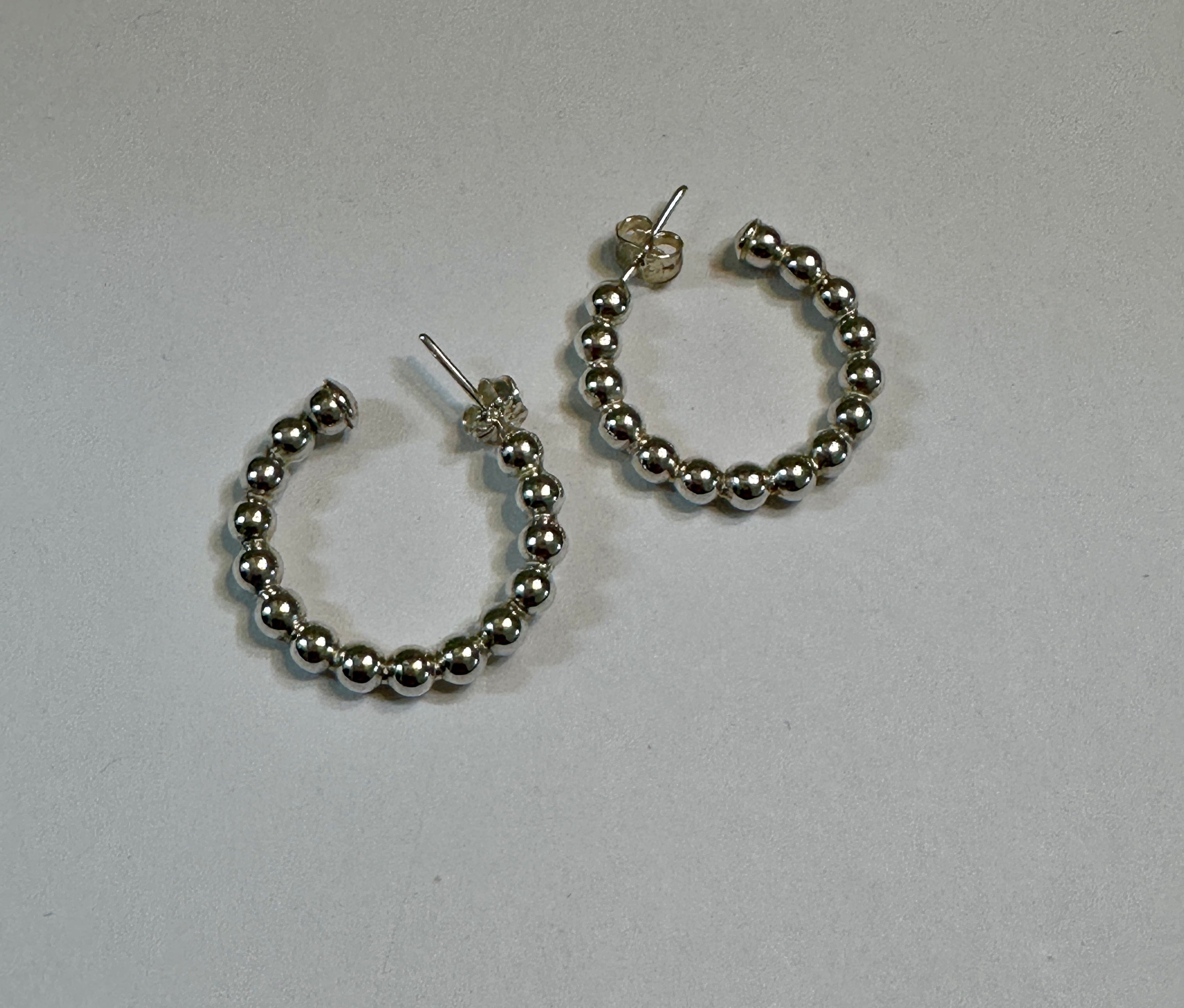 Beaded Hoops Sterling Silver 1”