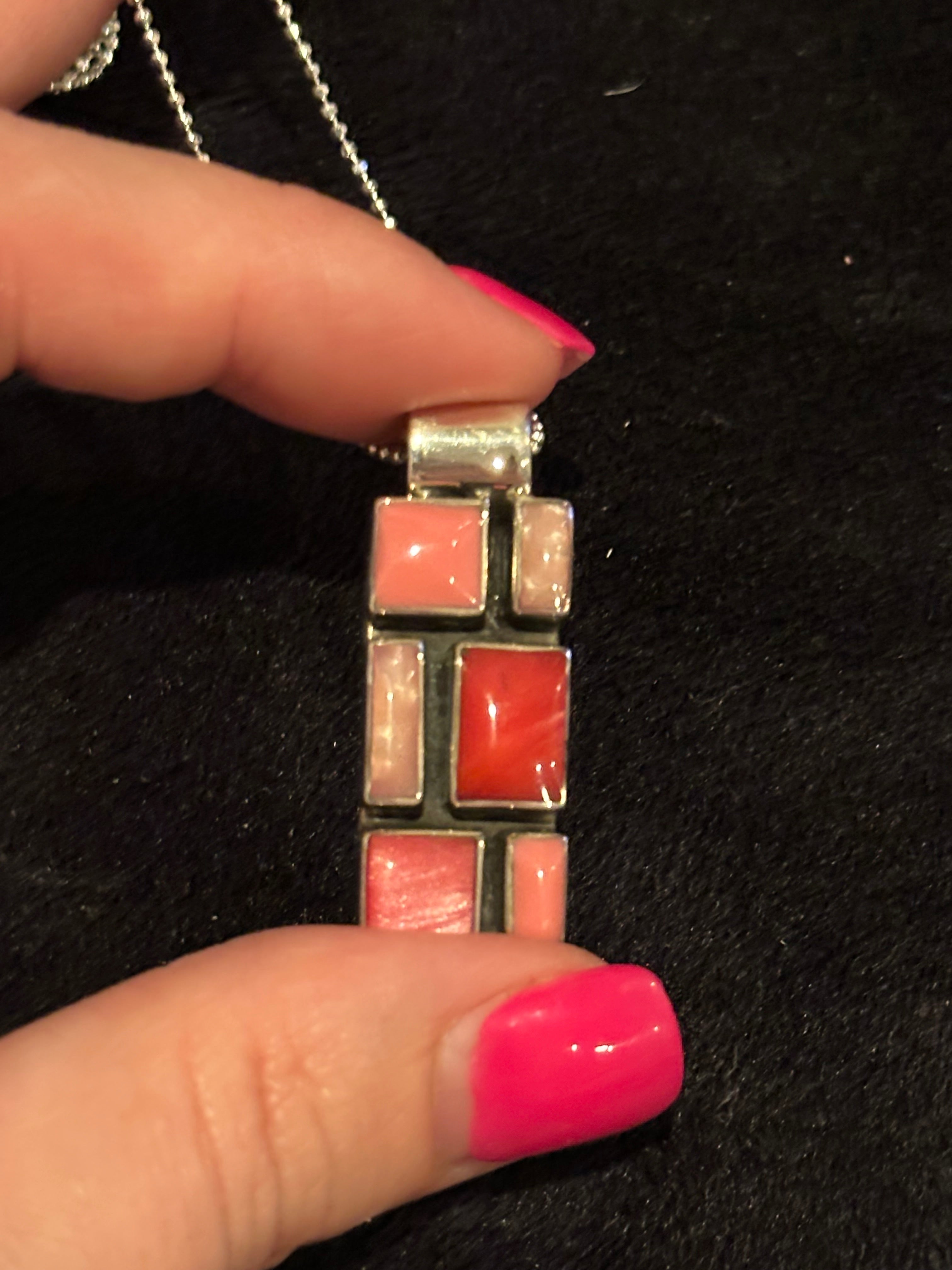 Medium Rose Mosaic Sterling Silver Pendant Necklace