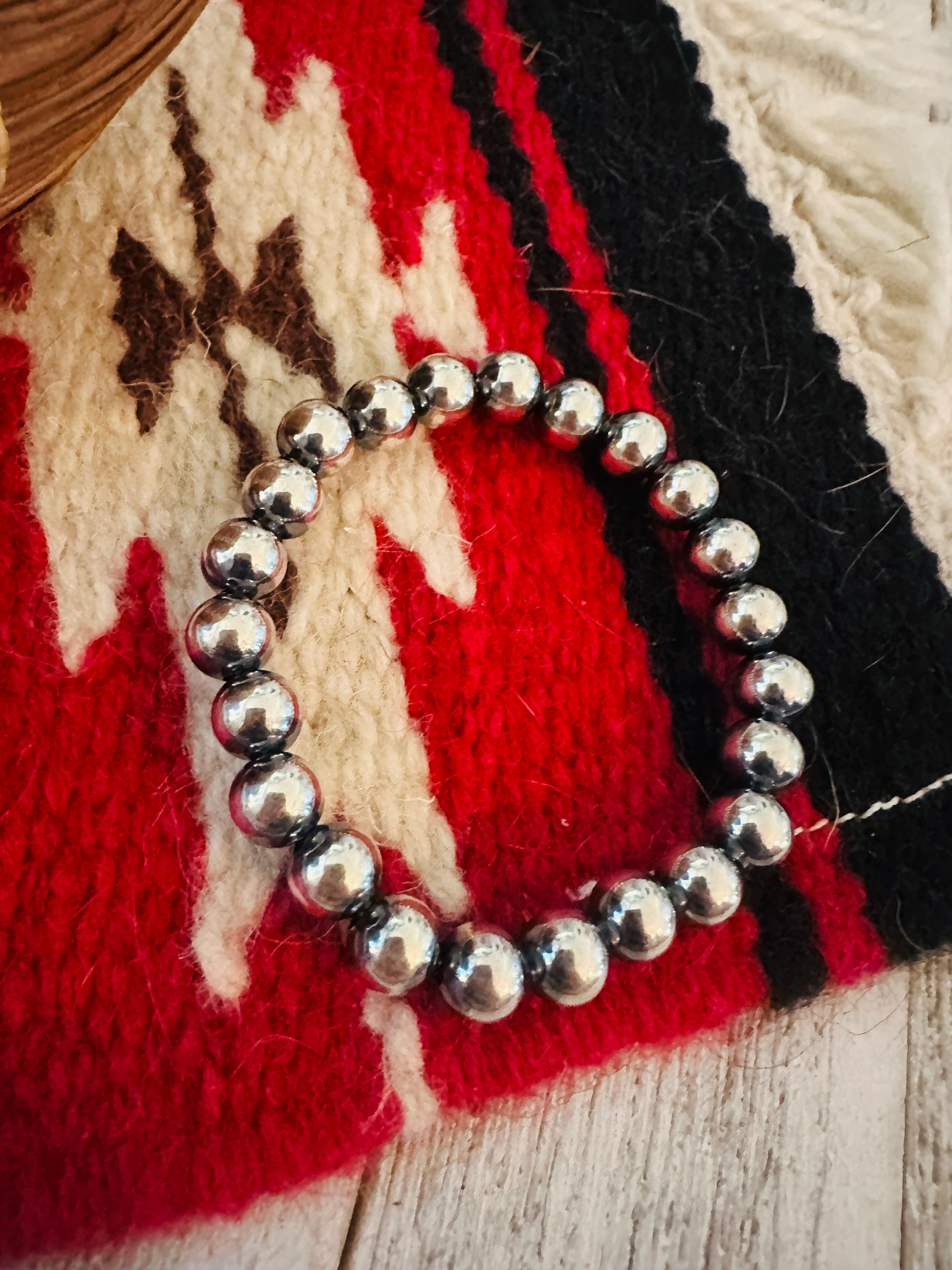 Handcrafted Sterling Silver 8mm Pearl Beaded Stretch Bracelet