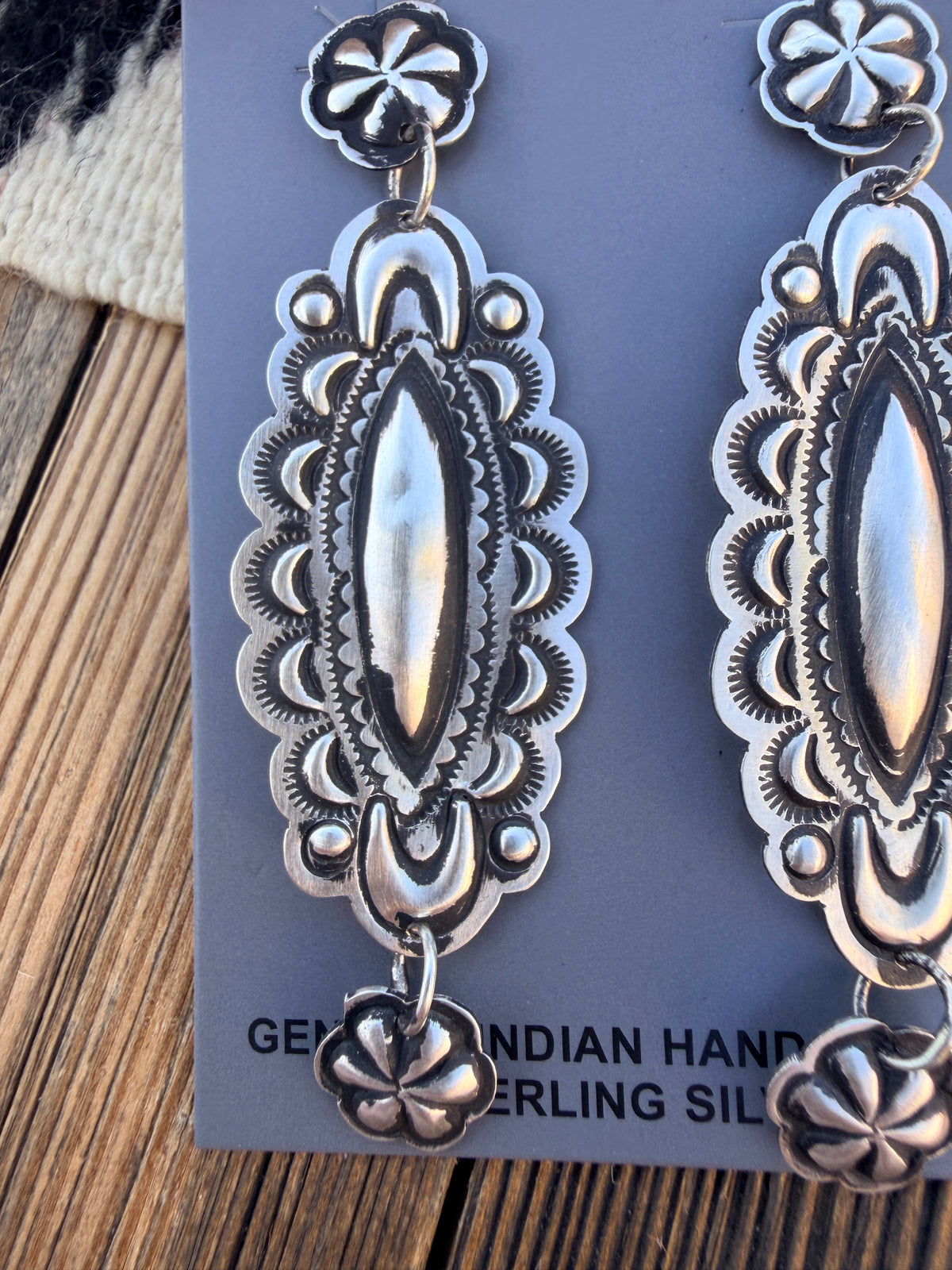 Handcrafted Sterling Silver Concho Dangle Earrings by Leander Tahe