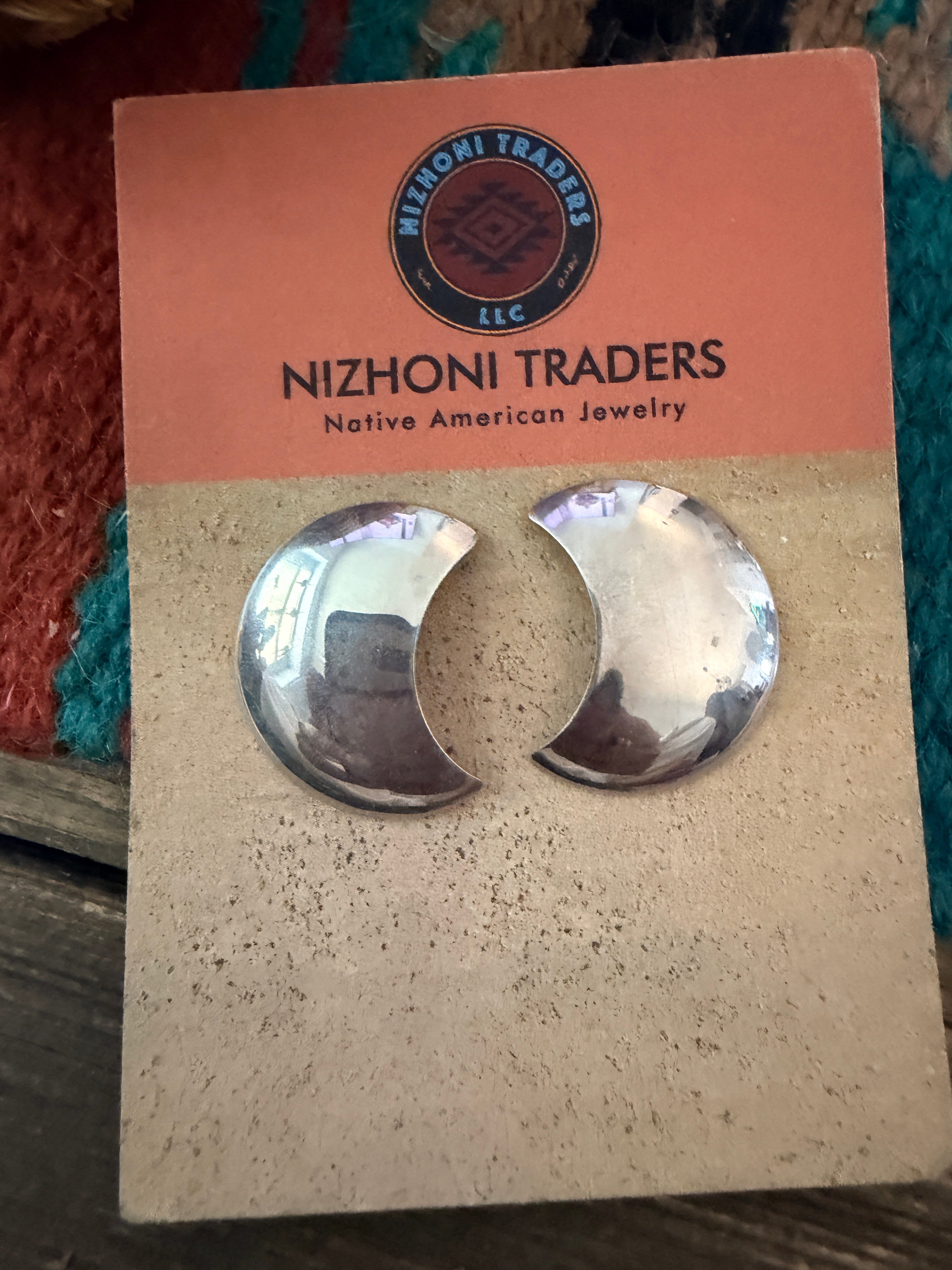 Old Pawn Handcrafted Sterling Silver Moon Post Earrings