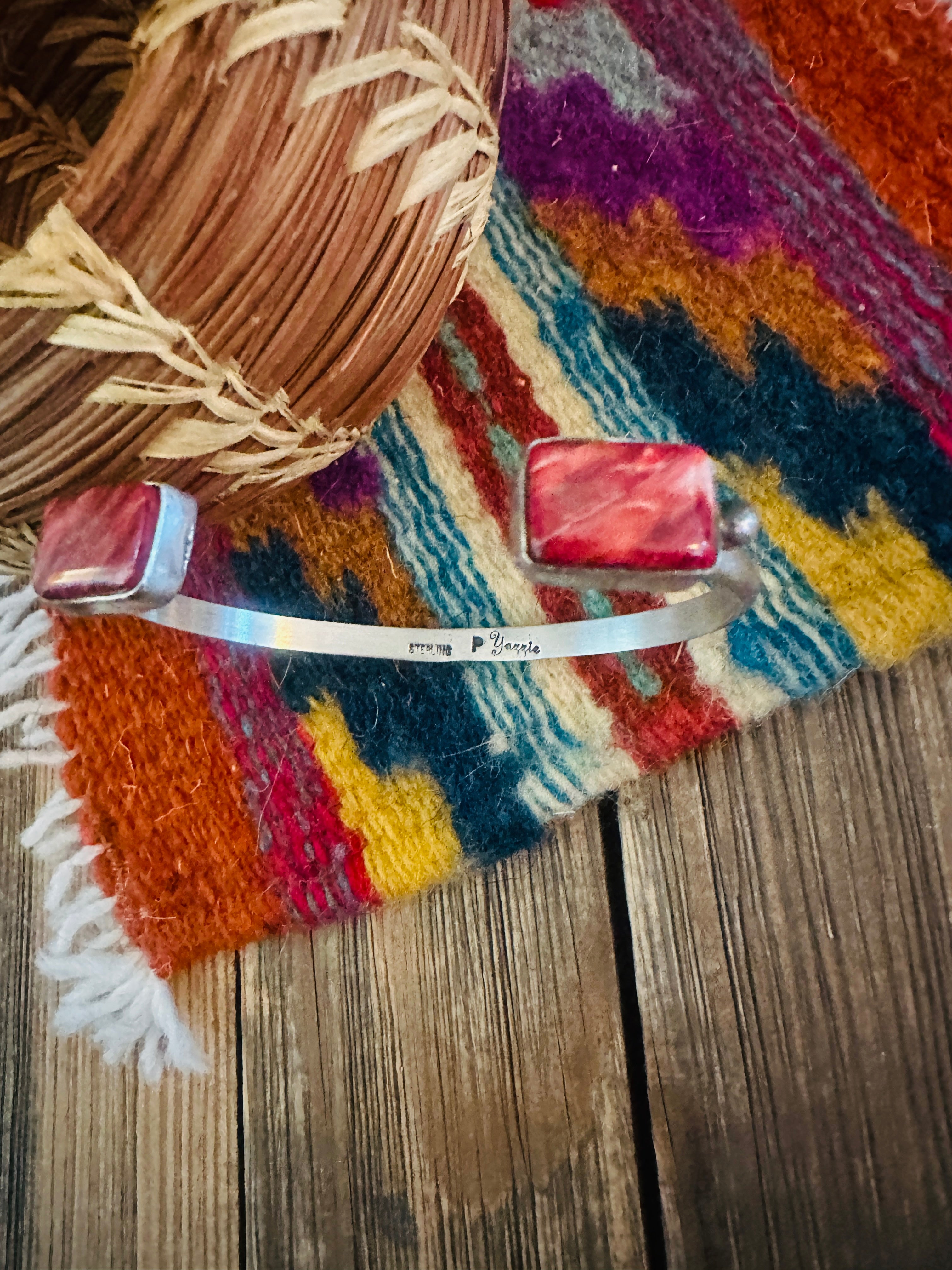 Handcrafted Red Spiny Oyster & Sterling Silver Floating Cuff Bracelet
