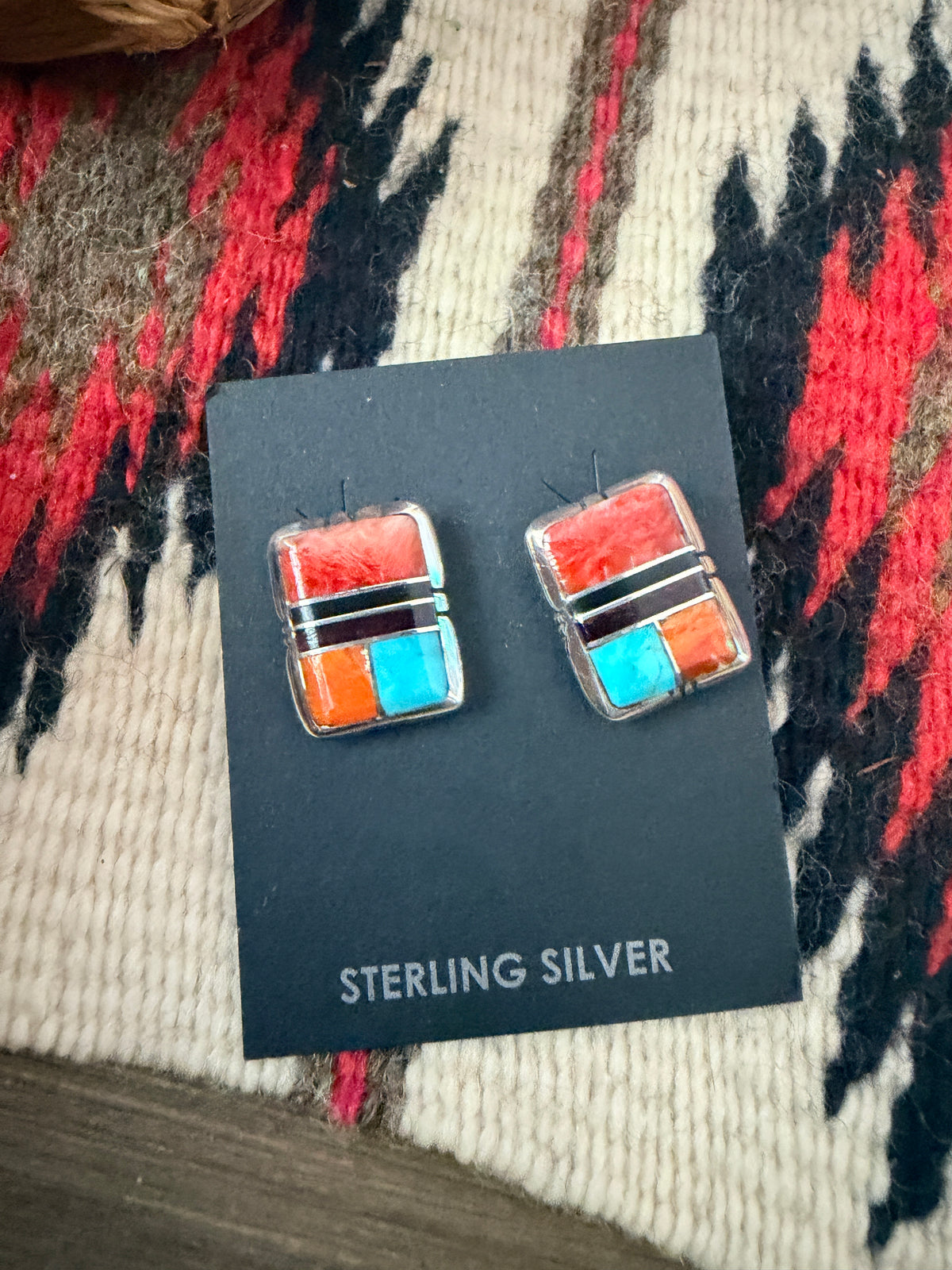 Handcrafted Multi Stone & Sterling Silver Inlay Stud Earrings