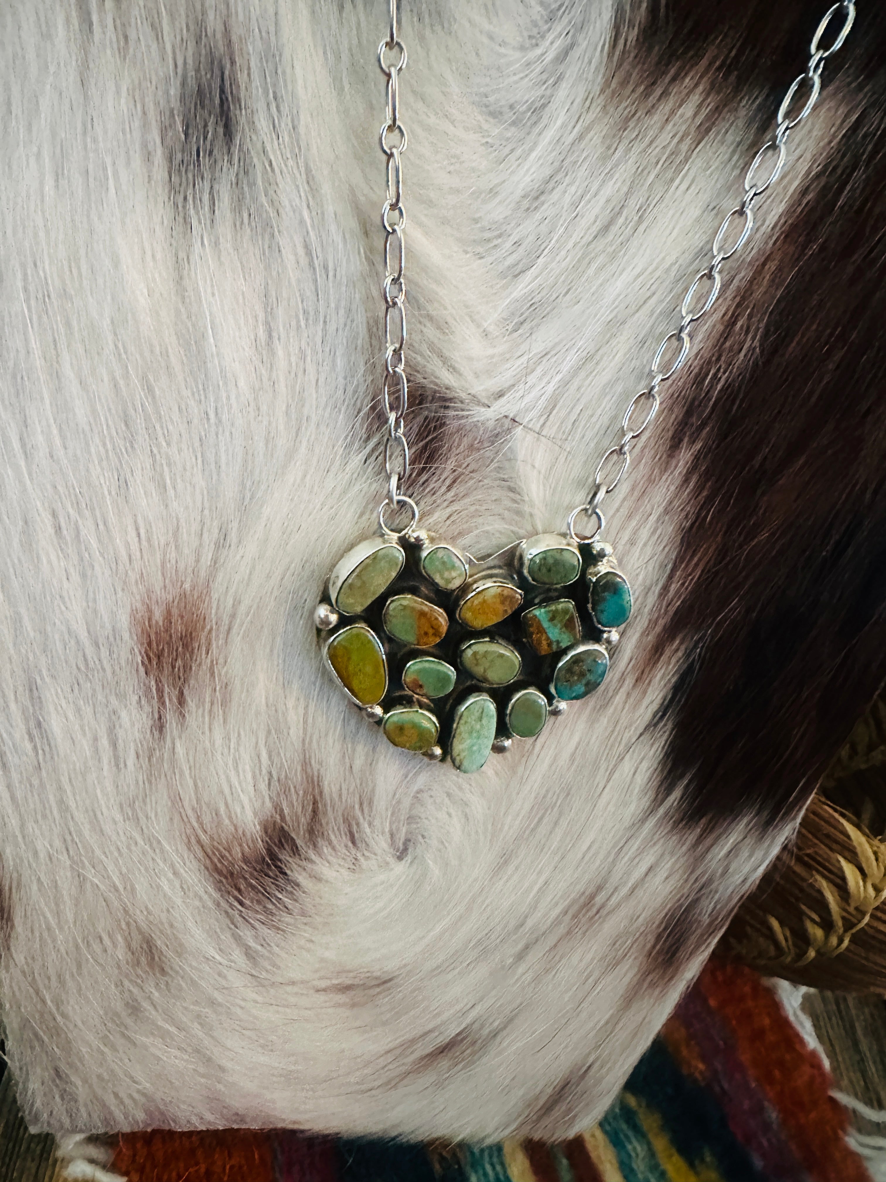 Handcrafted Turquoise & Sterling Silver Heart Necklace by Jacqueline Silver