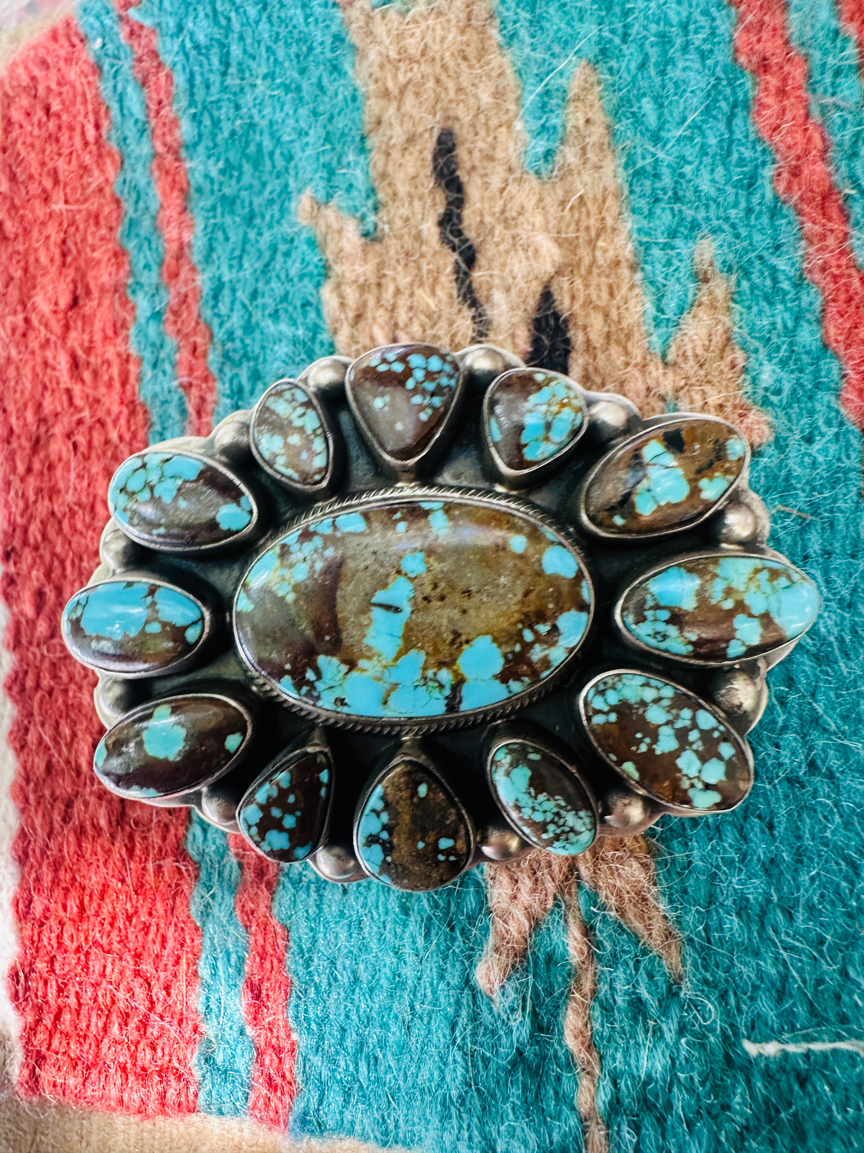 Handcrafted Turquoise & Sterling Silver Cluster Belt Buckle by Kathleen Livingston