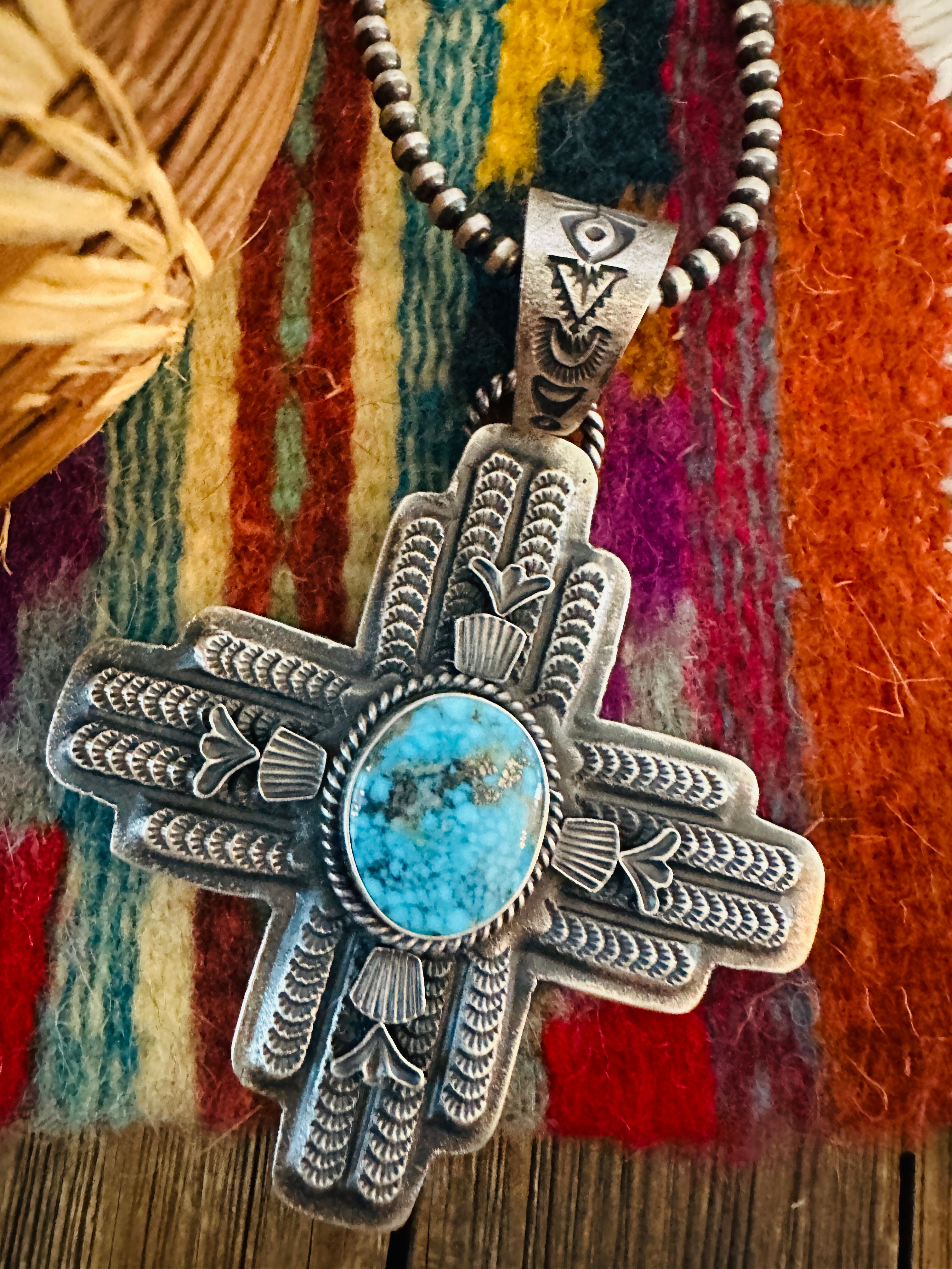 Handcrafted Sterling Silver & Turquoise Zia Cross Pendant by Kevin Billah