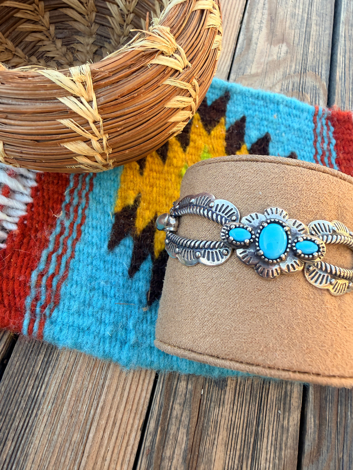 Handcrafted Old Pawn Sterling Silver & Turquoise Link Bracelet