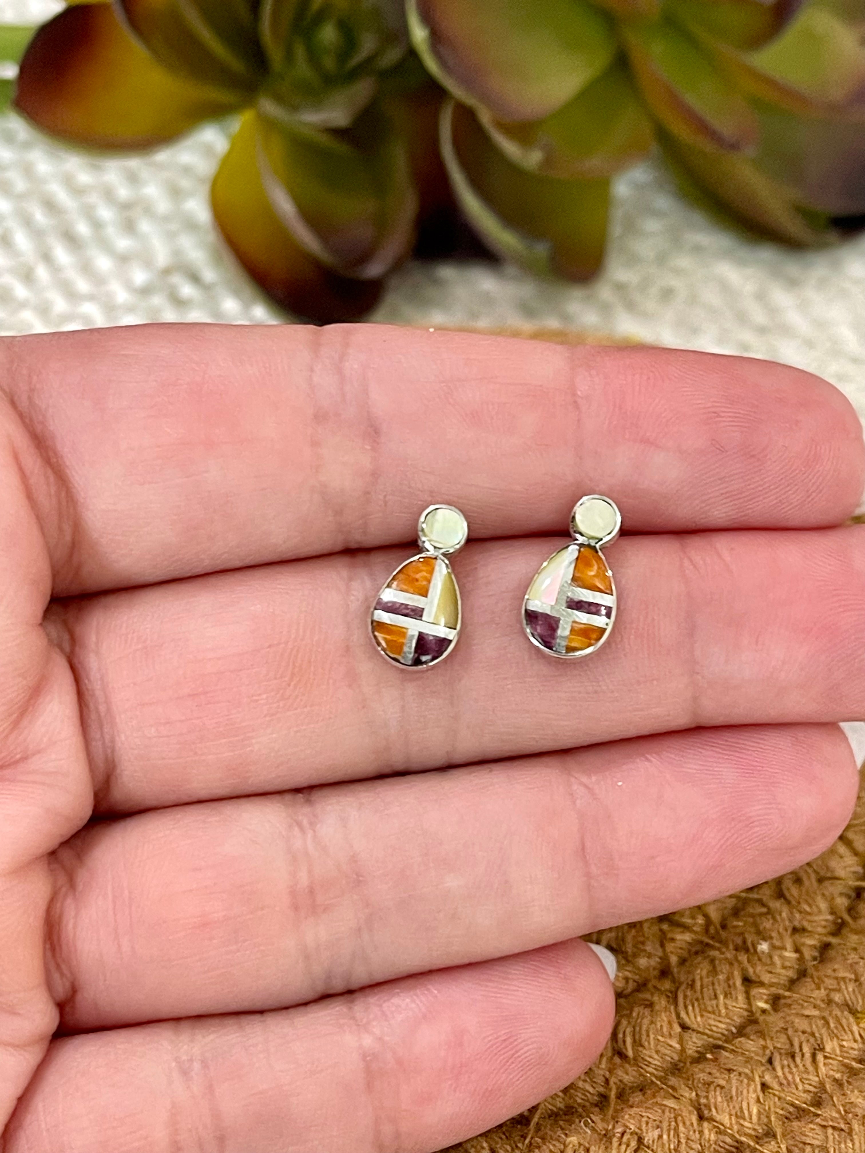 Gorgeous Handmade Sterling Silver & Multi Stone Inlay Post Earrings