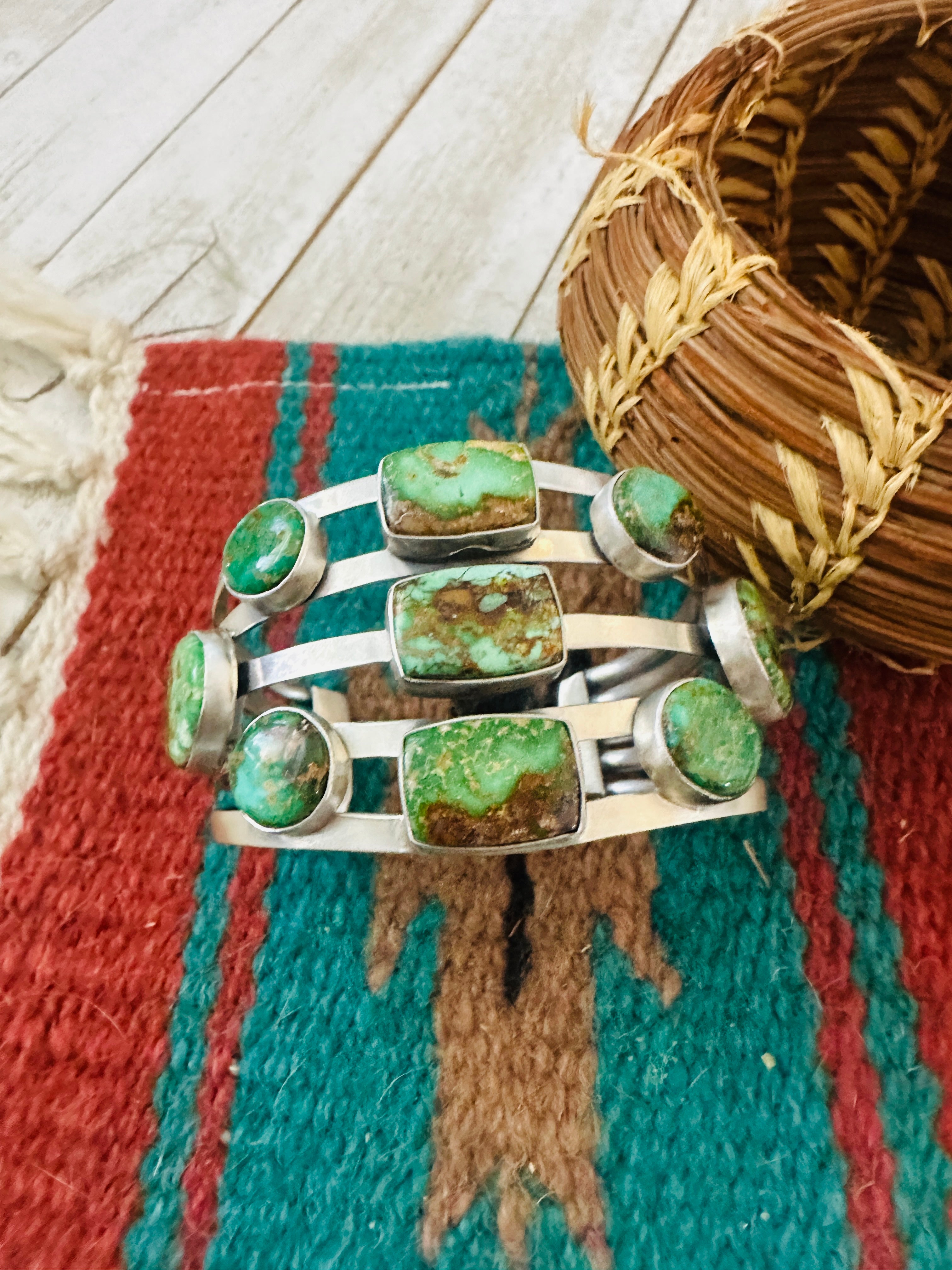 Handcrafted Royston Turquoise & Sterling Silver Cuff Bracelet /