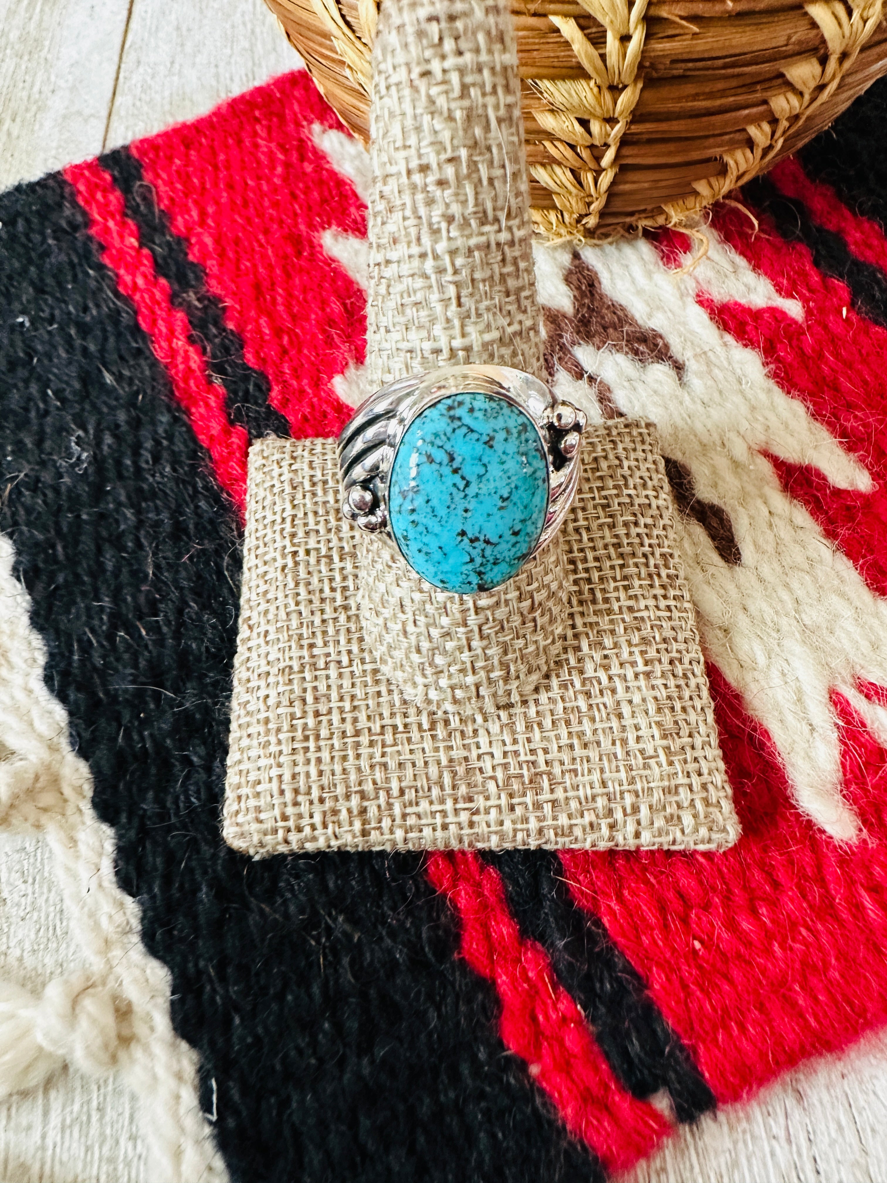 Handcrafted Turquoise & Sterling Silver Cigar Band Ring Size 9.5