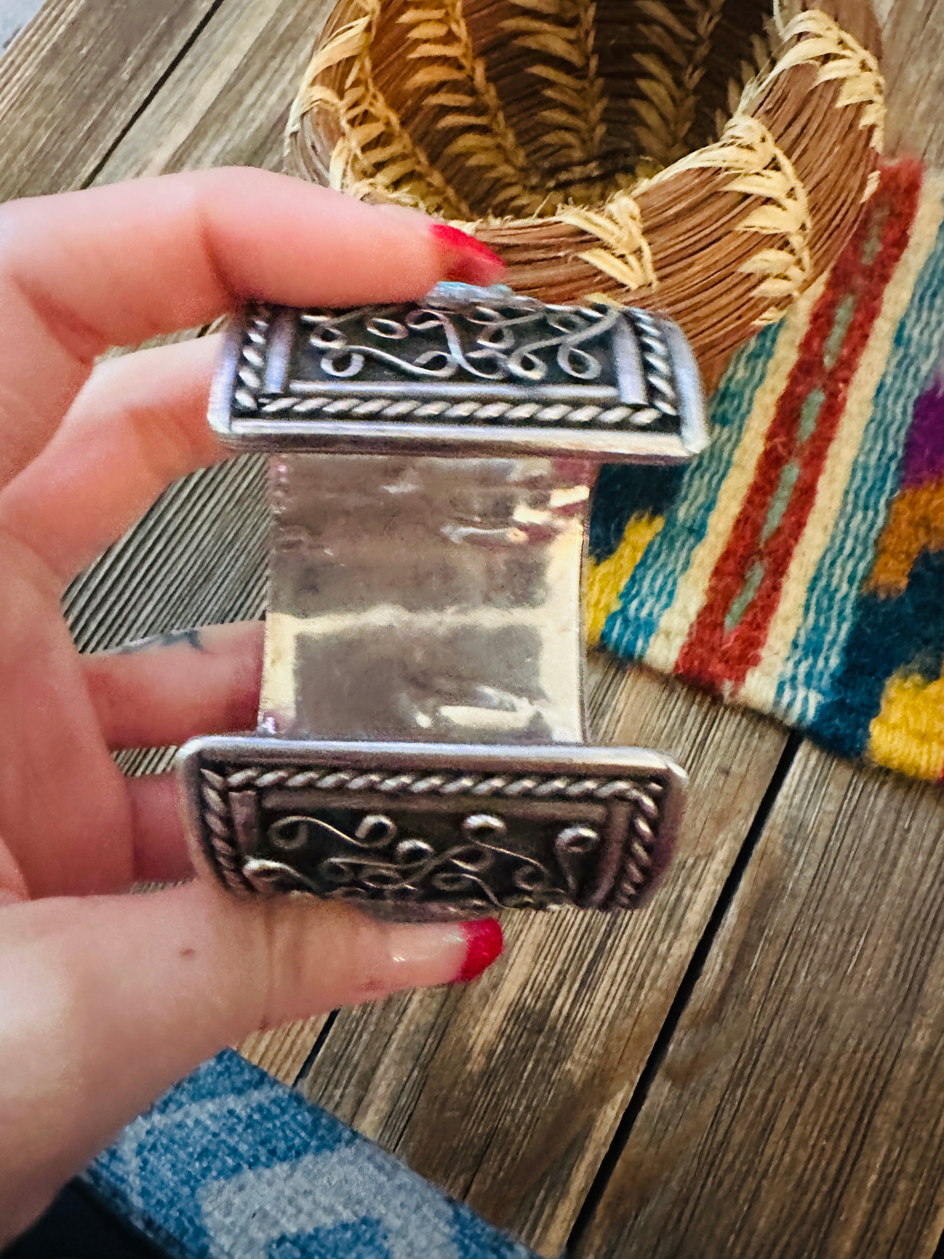 Handcrafted Old Pawn Sterling Silver & Kingman Turquoise Cuff Bracelet