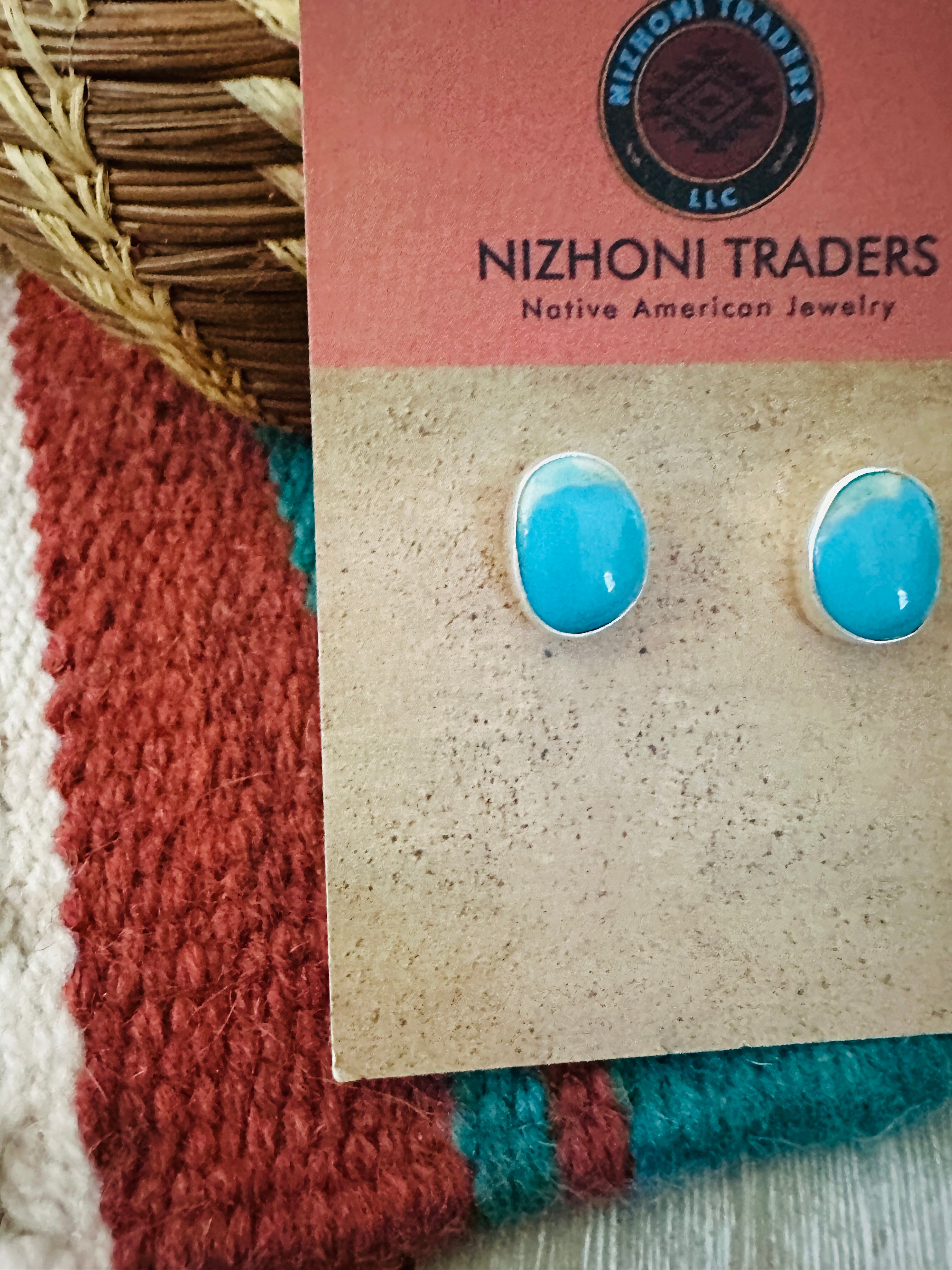 Handcrafted Sterling Silver & Turquoise Stud Earrings 14R