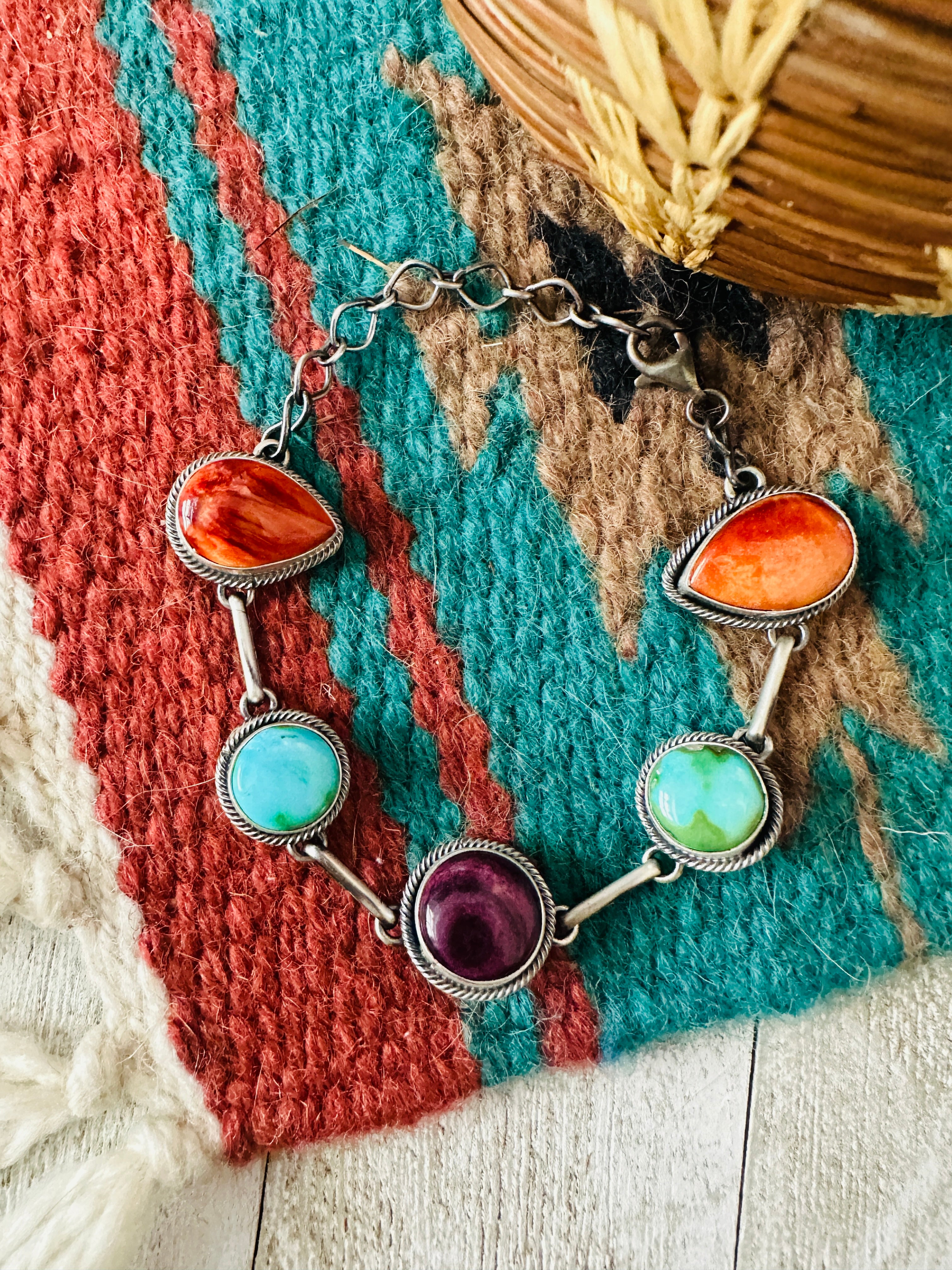 Handcrafted Multi Stone & Sterling Silver Link Bracelet