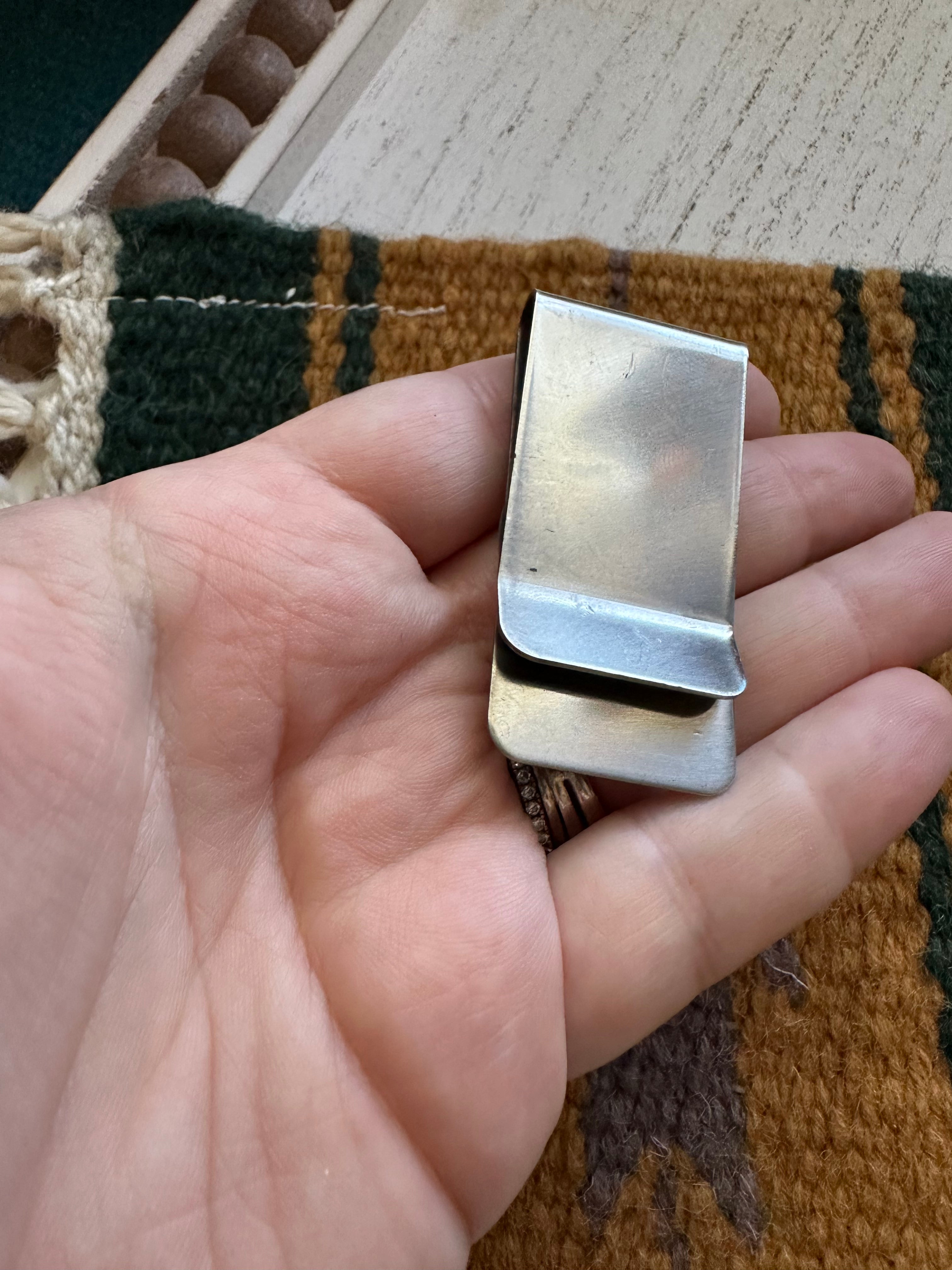 Handcrafted Turquoise & Sterling Silver Bear Paw Money Clip