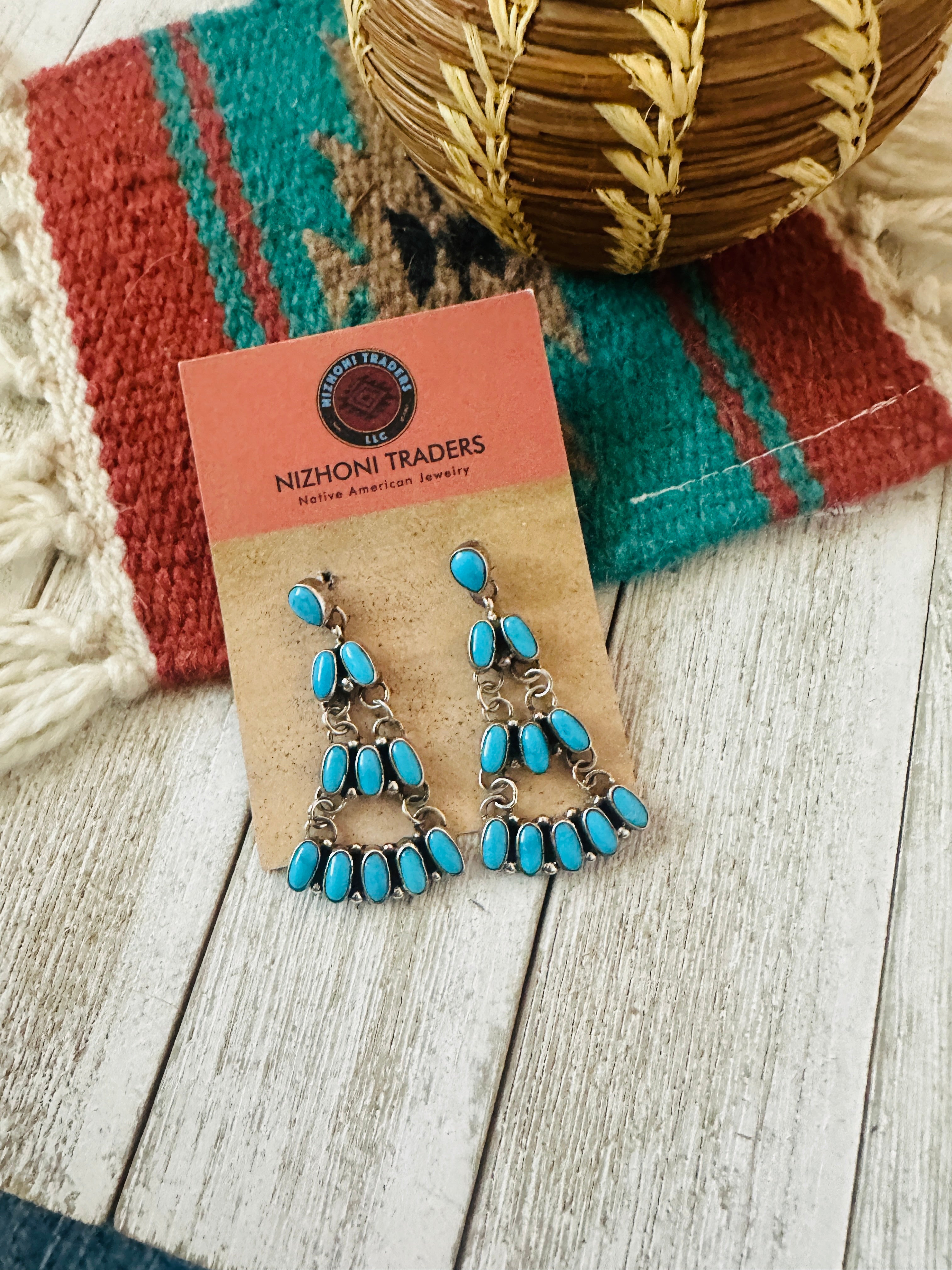 Handcrafted Turquoise & Sterling Silver Chandelier Dangle Earrings
