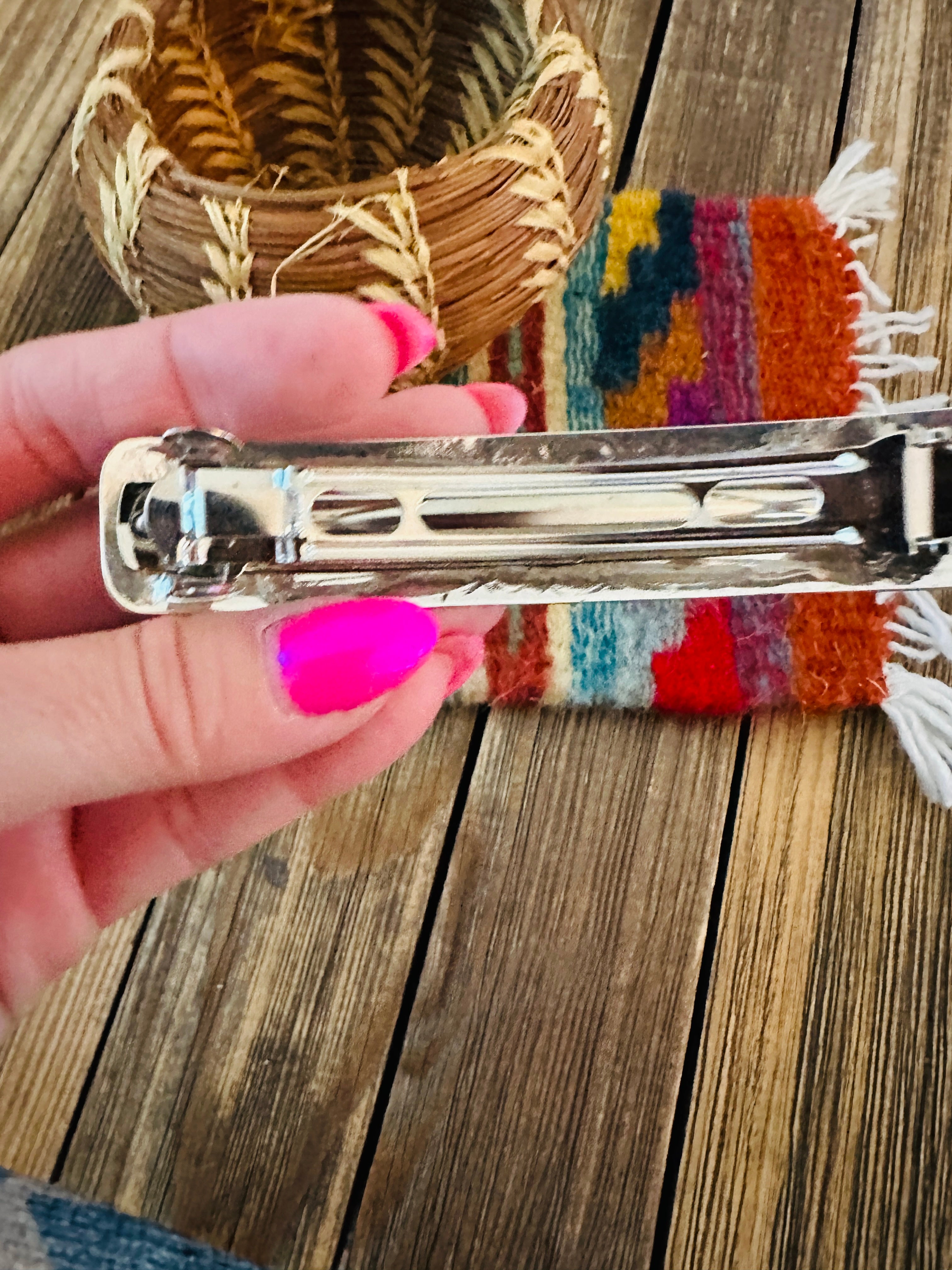 Handcrafted Turquoise & Sterling Silver Concho Hair Barrette