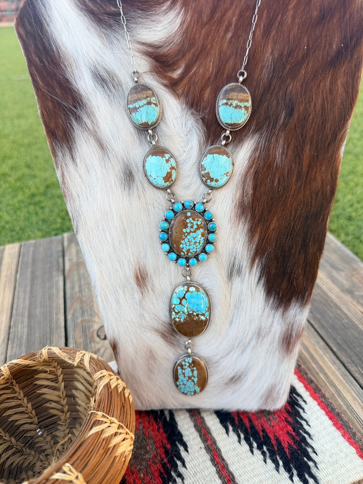 Handcrafted Number 8 Turquoise & Sterling Silver Lariat Necklace by Dean Brown