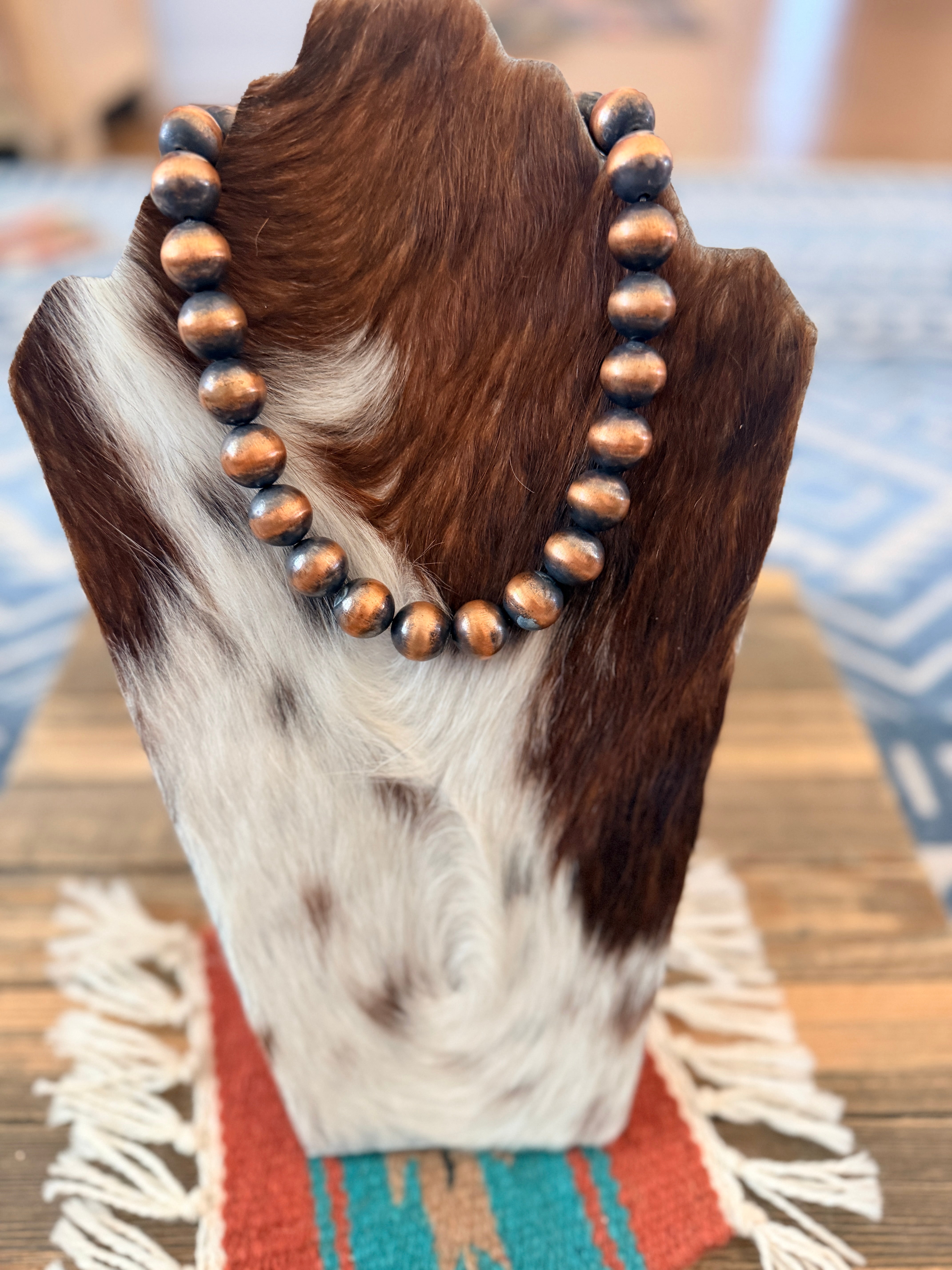 Handcrafted 16mm Copper Beaded 16” Necklace