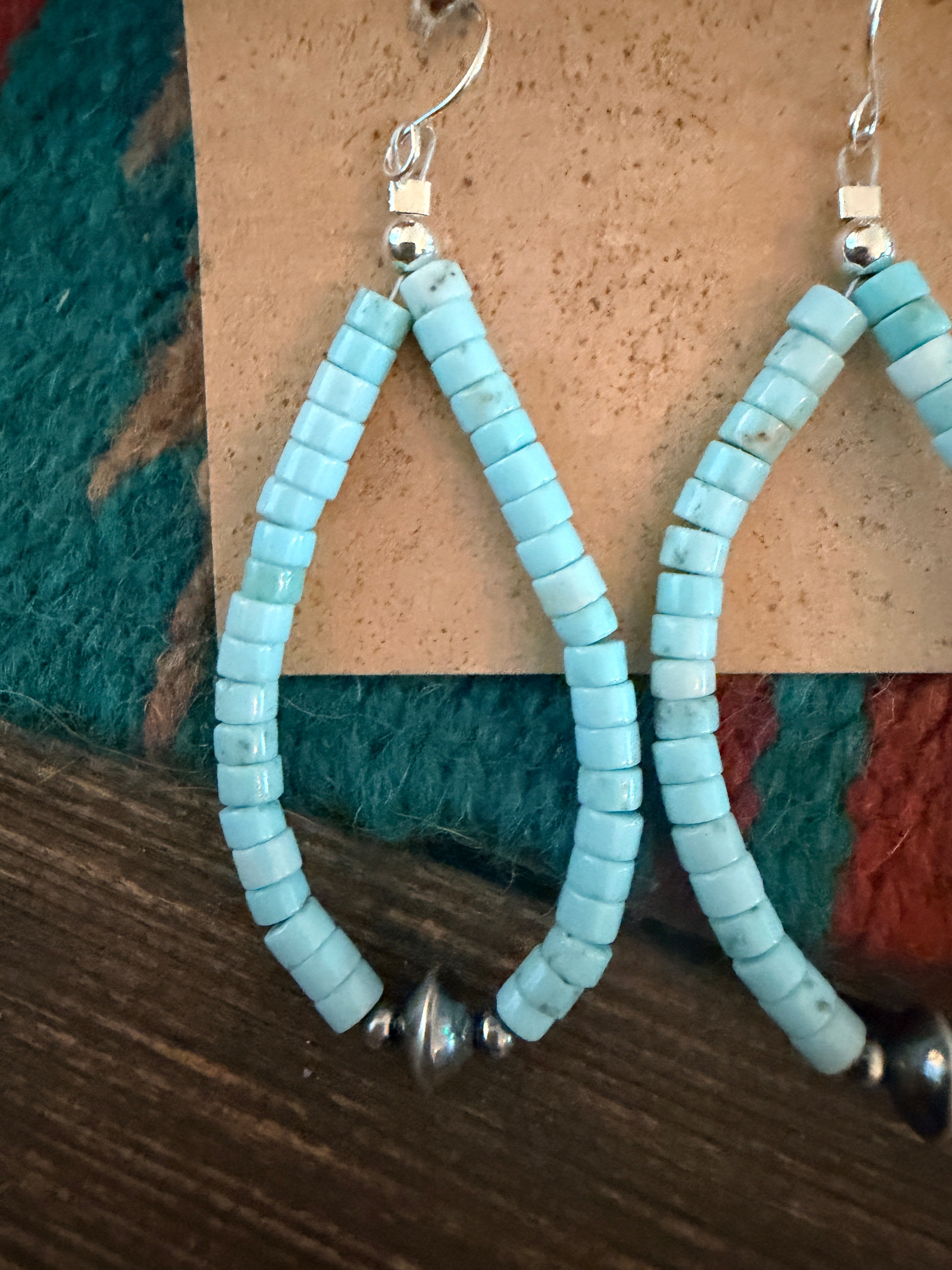 Handcrafted Sterling Silver Pearl & Turquoise Dangle Hoop Earrings