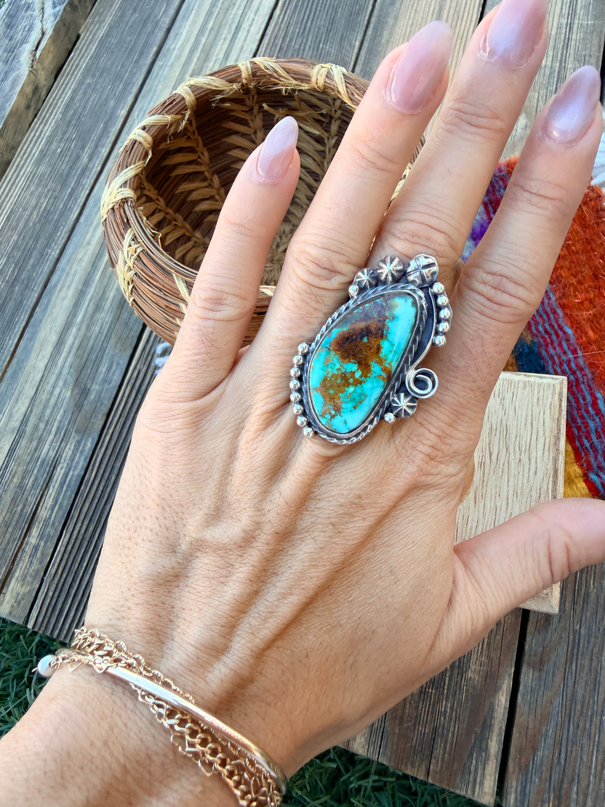 Handcrafted Royston Turquoise & Sterling Silver Ring 9.25 by Rosella Paxson