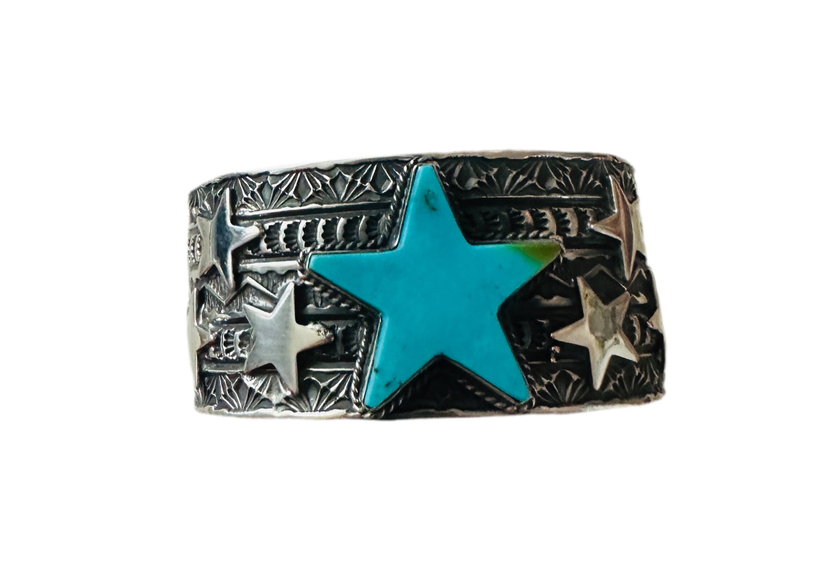 Navajo Turquoise & Sterling Silver Star Cuff Bracelet by Sunshine Reeves