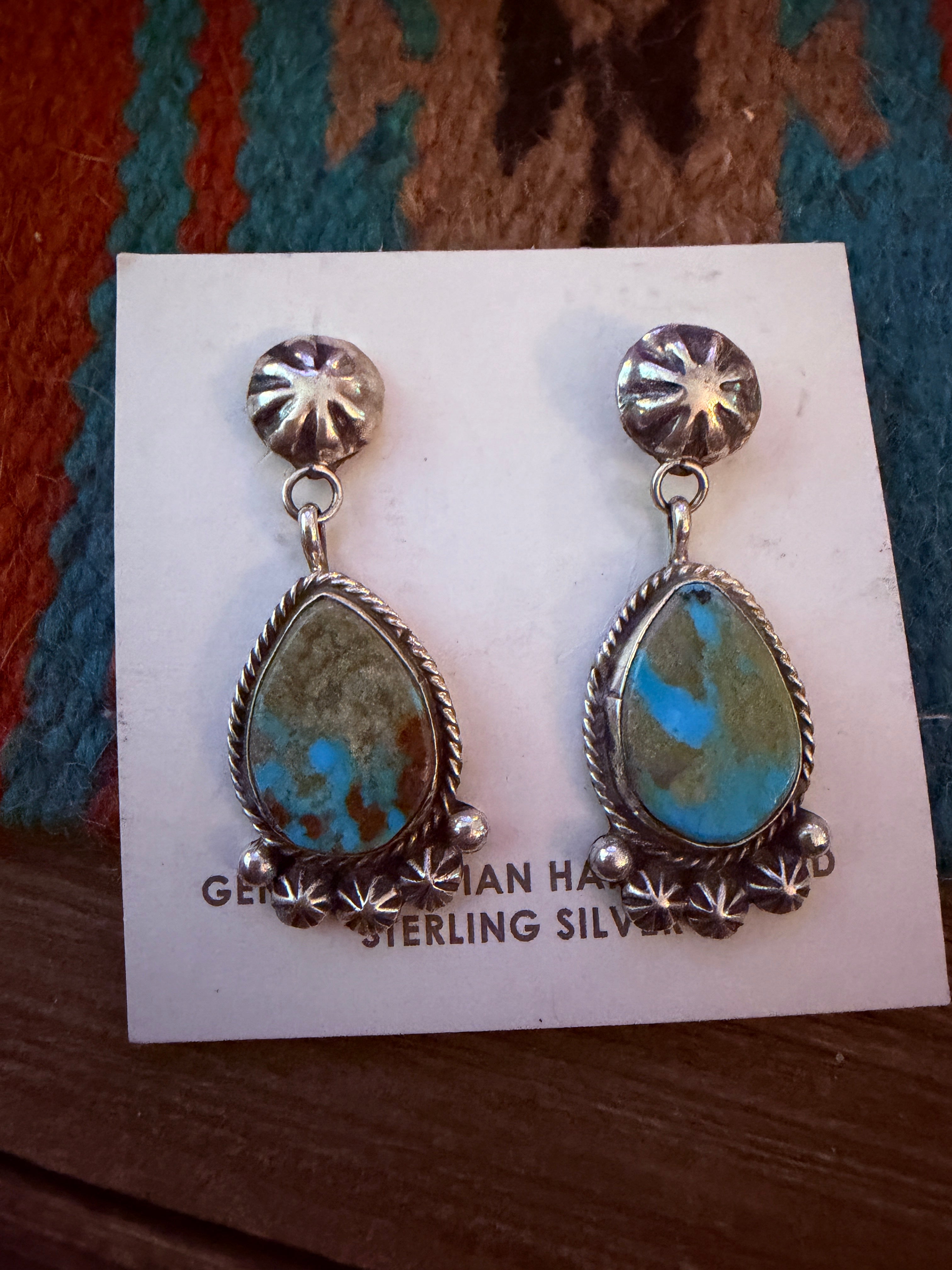 Handcrafted Royston Turquoise & Sterling Silver Dangle Earrings by Jacqueline Silver