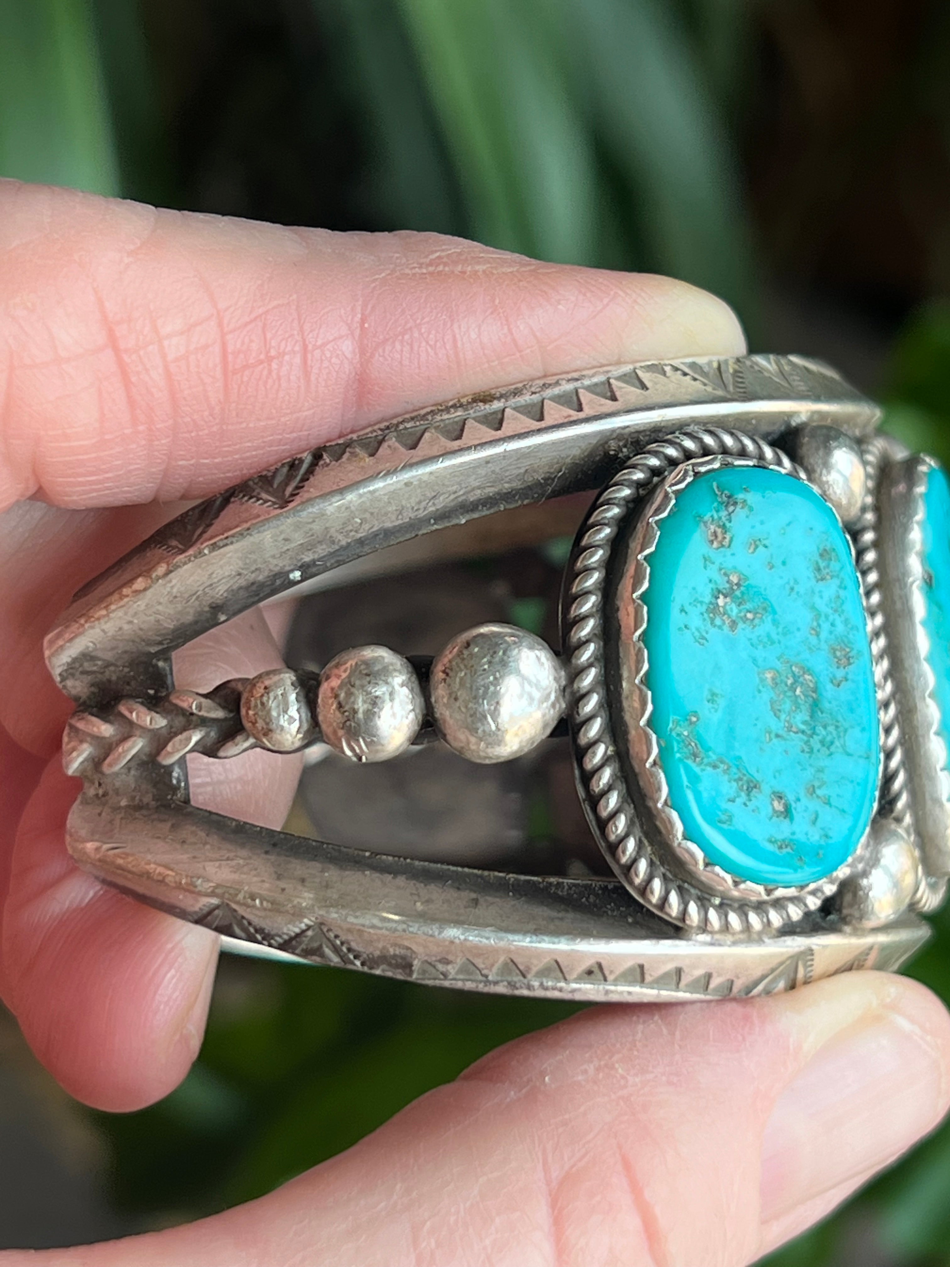 Handcrafted Old Pawn Sterling Silver and Natural Sleeping Beauty Turquoise Cuff Bracelet, Signed /
