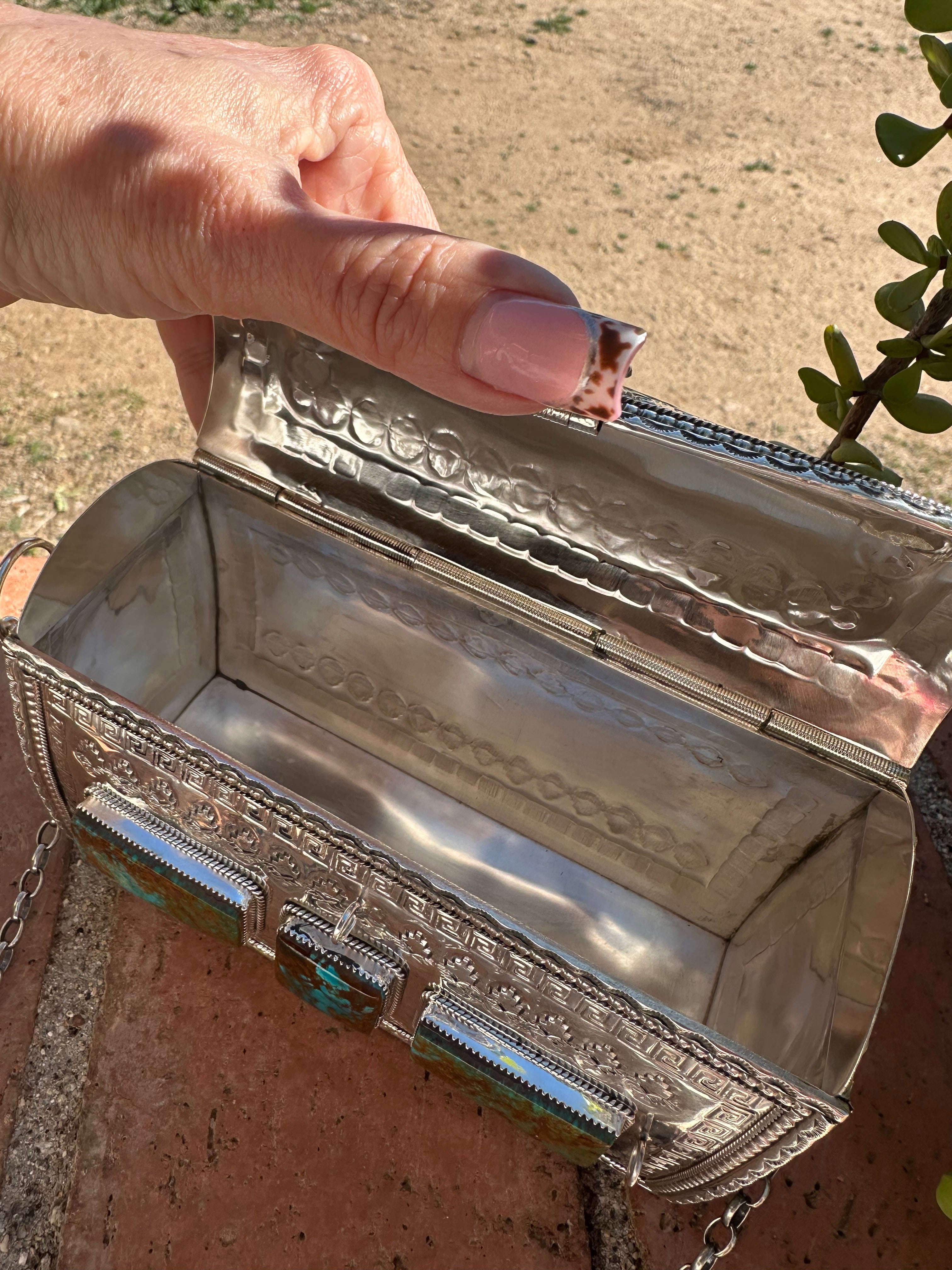 Handcrafted Sterling Silver and Royston Turquoise Purse by Wilford Begay