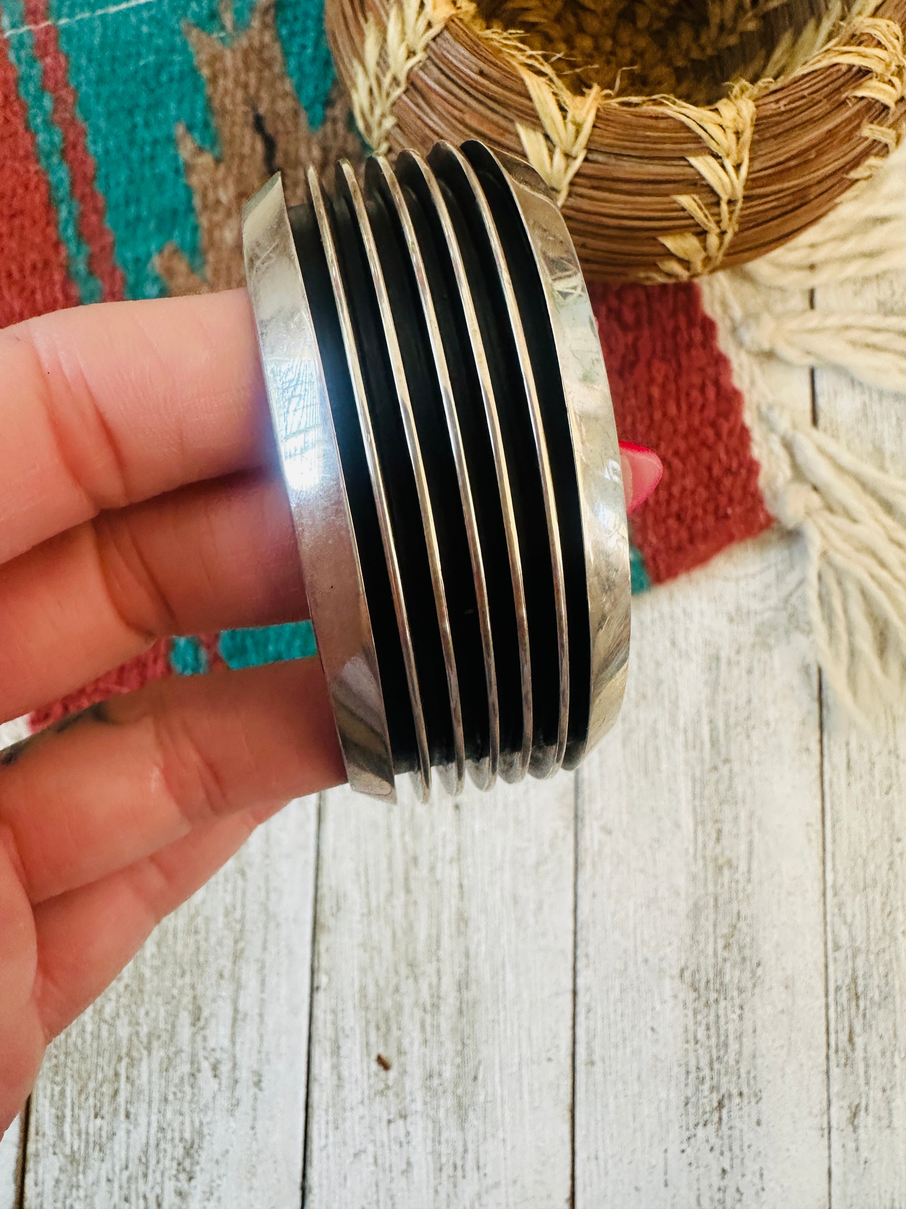 Hand Crafted Sterling Silver Cuff Bracelet By Tom Hawk