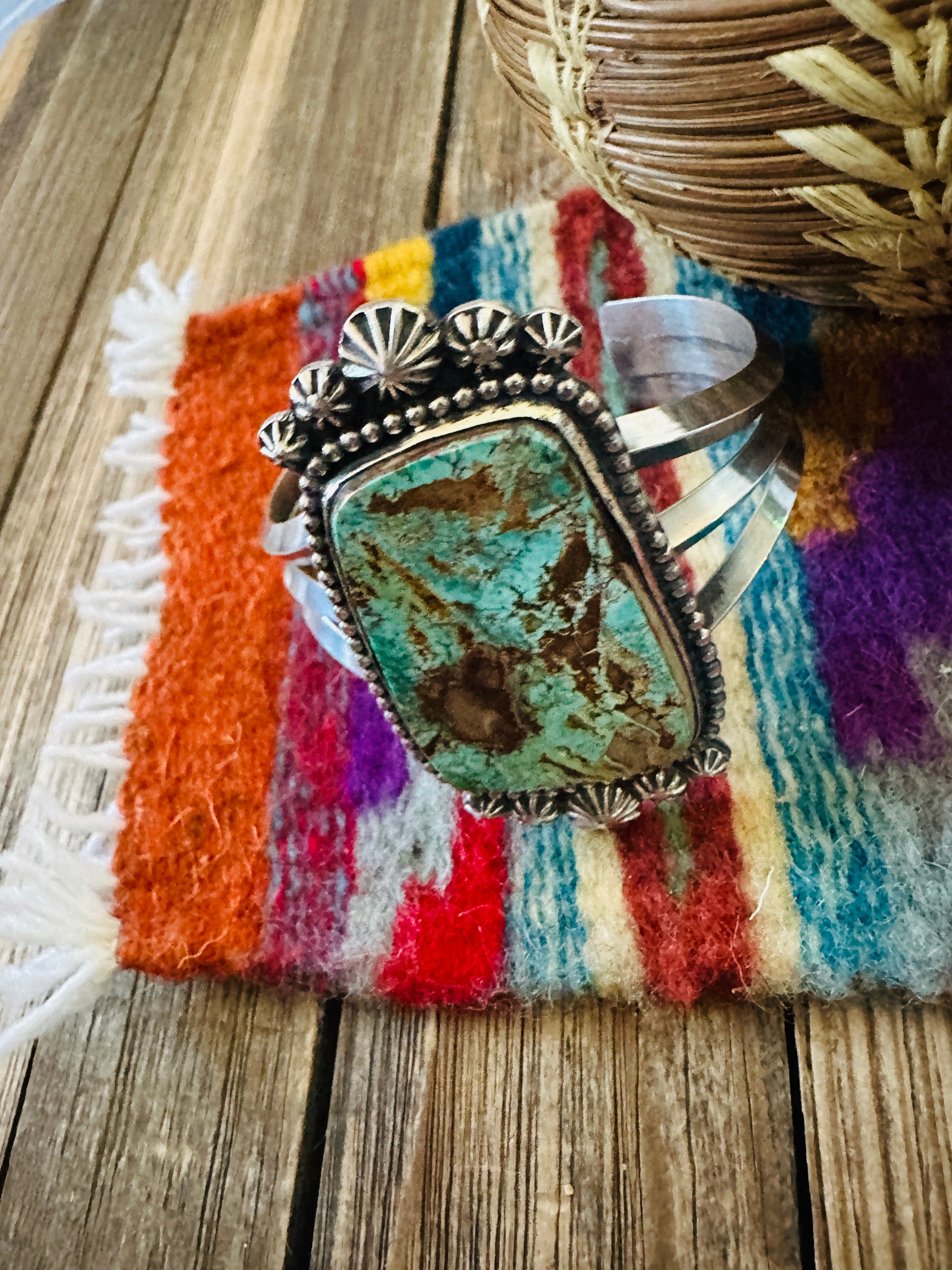 Handcrafted Pilot Mountain Turquoise & Sterling Silver Cuff Bracelet by Rosella Paxson