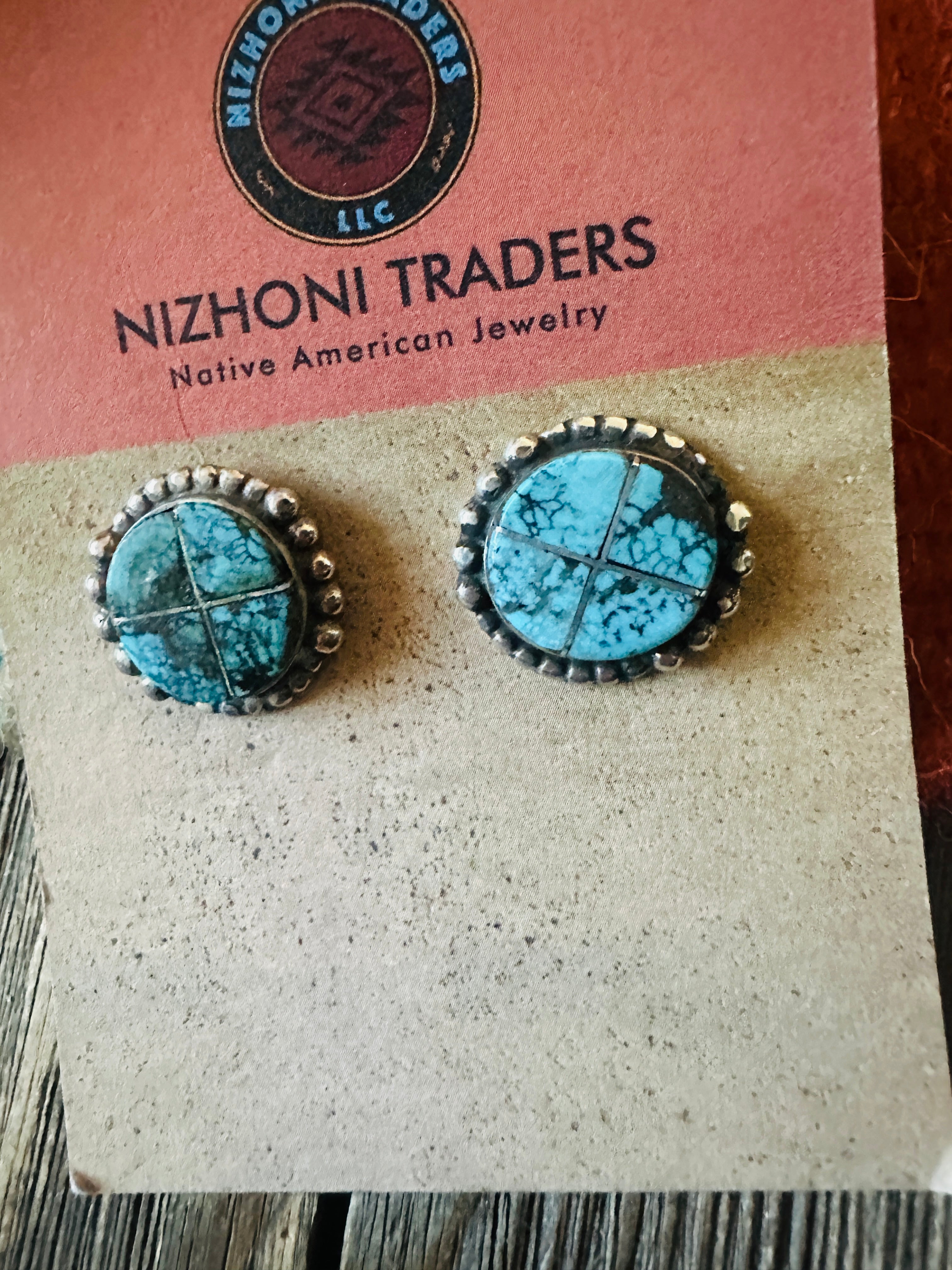 Handcrafted Old Pawn Sterling Silver & Turquoise Inlay Post Earrings