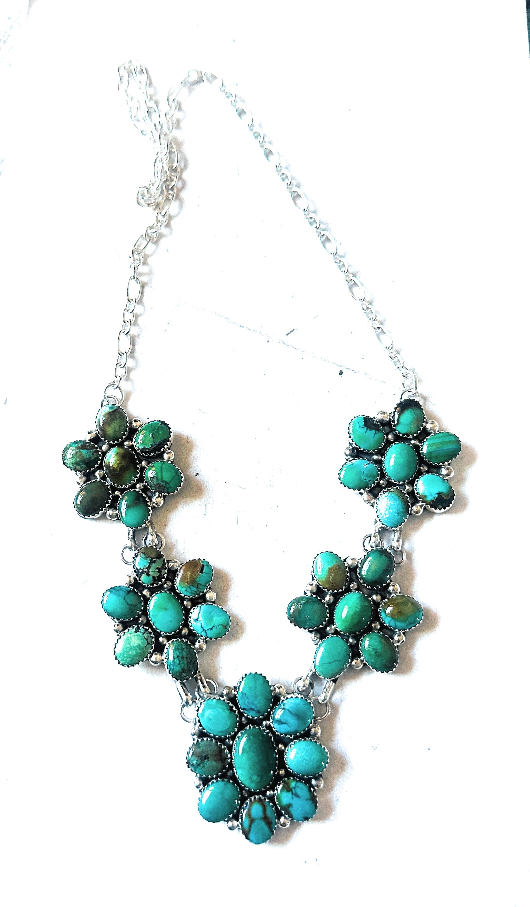 Handcrafted Turquoise & Sterling Silver Cluster Necklace