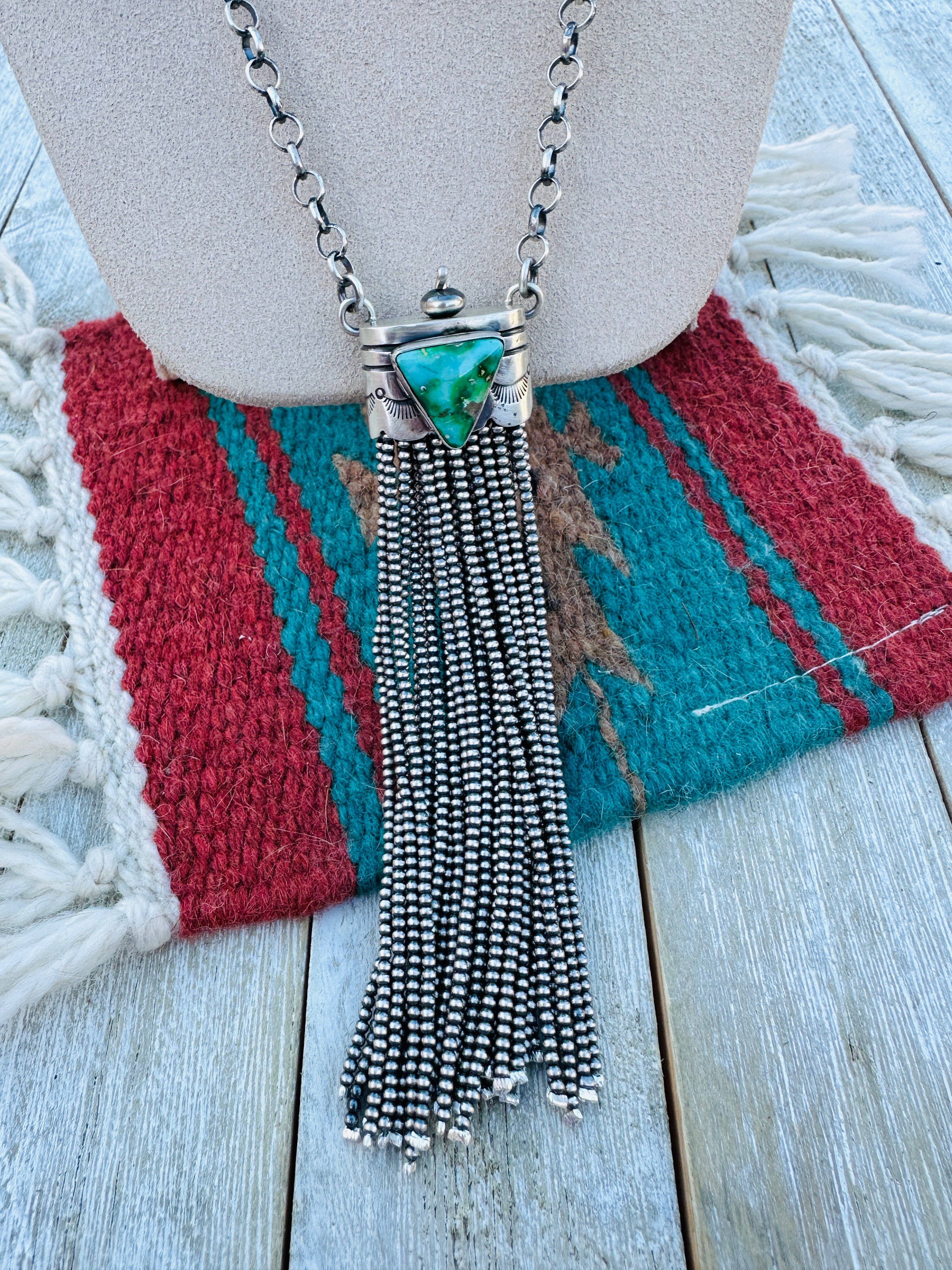 Handcrafted Turquoise & Sterling Silver Tassel Necklace