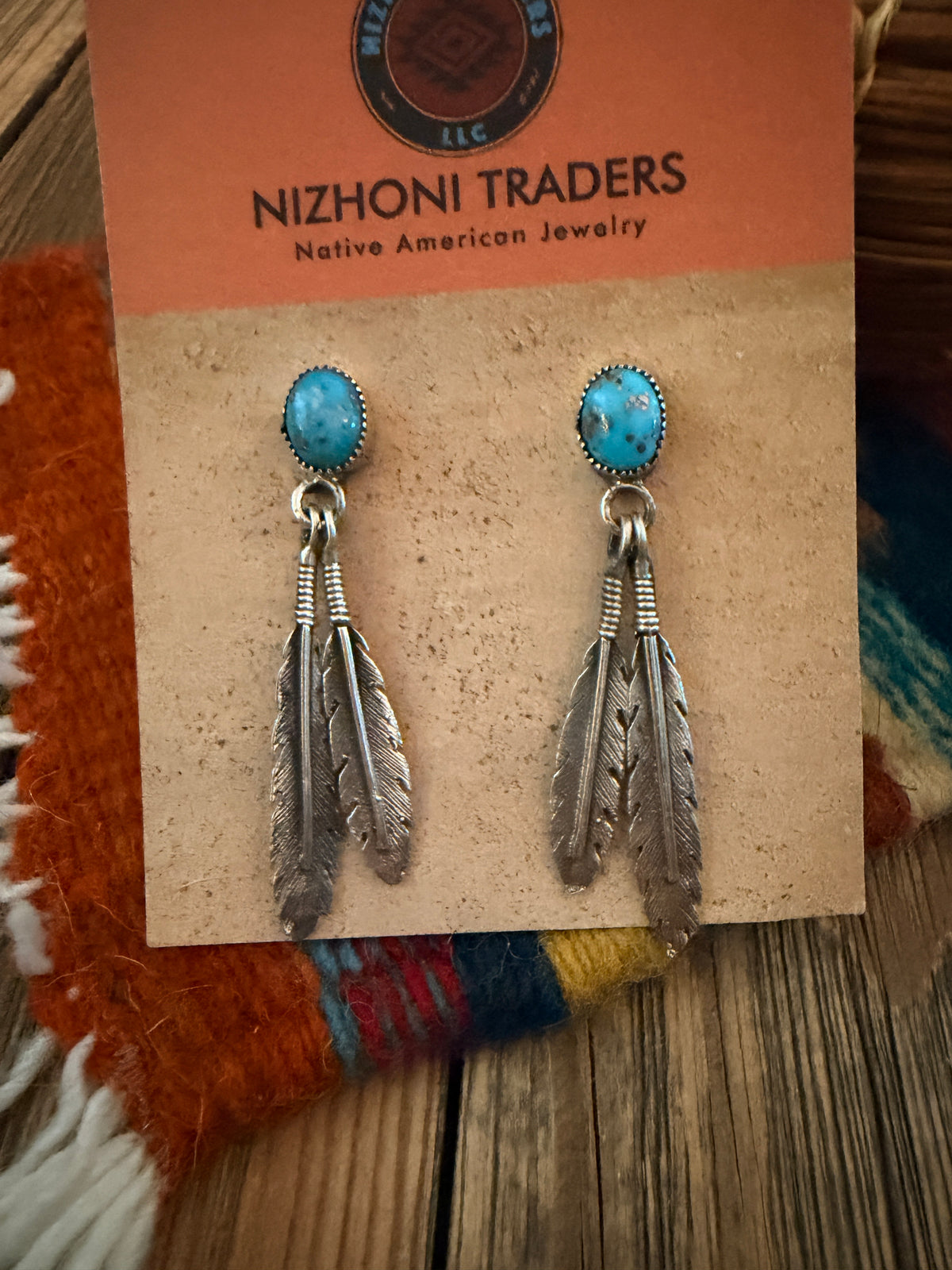 Handcrafted Turquoise & Sterling Silver Feather Dangle Earrings