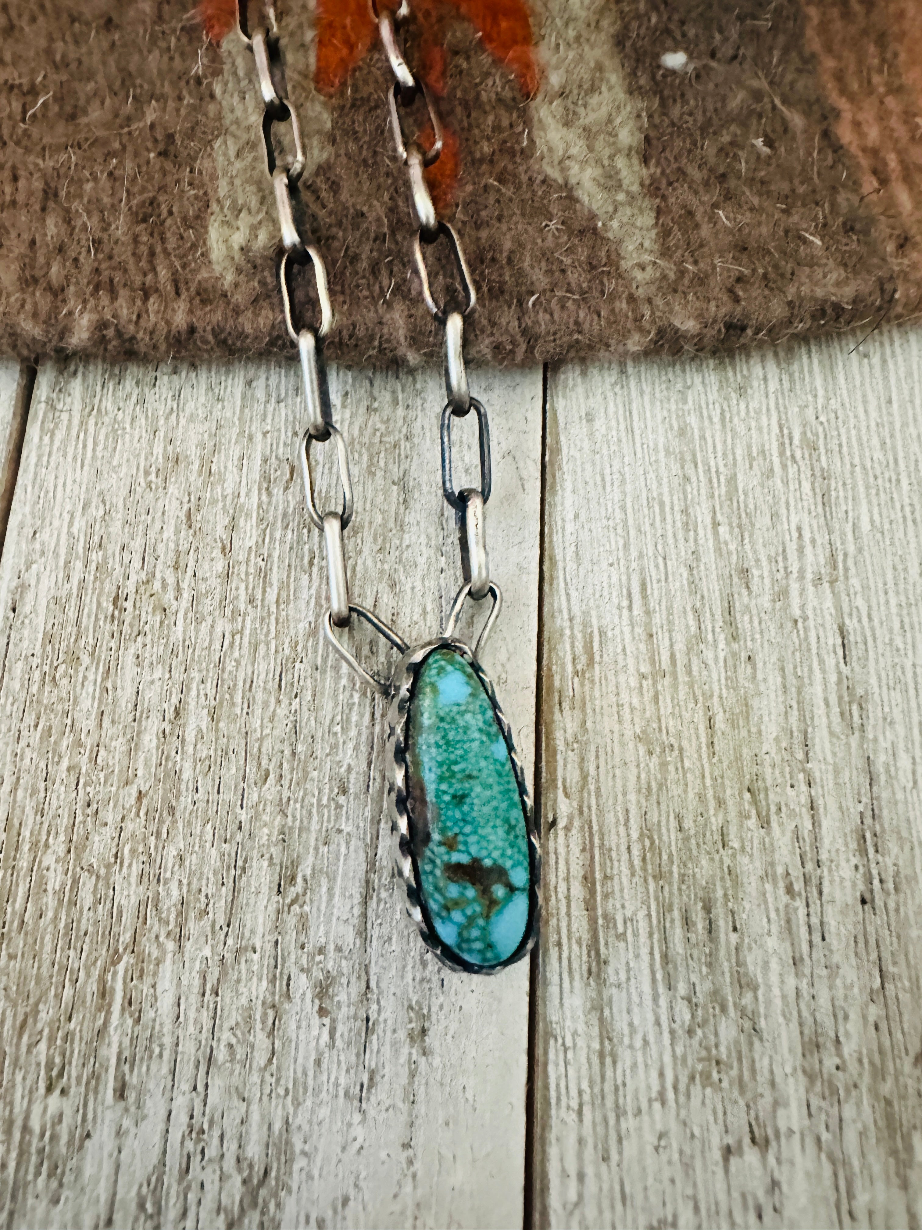 Handcrafted Turquoise & Sterling Silver Chain Necklace