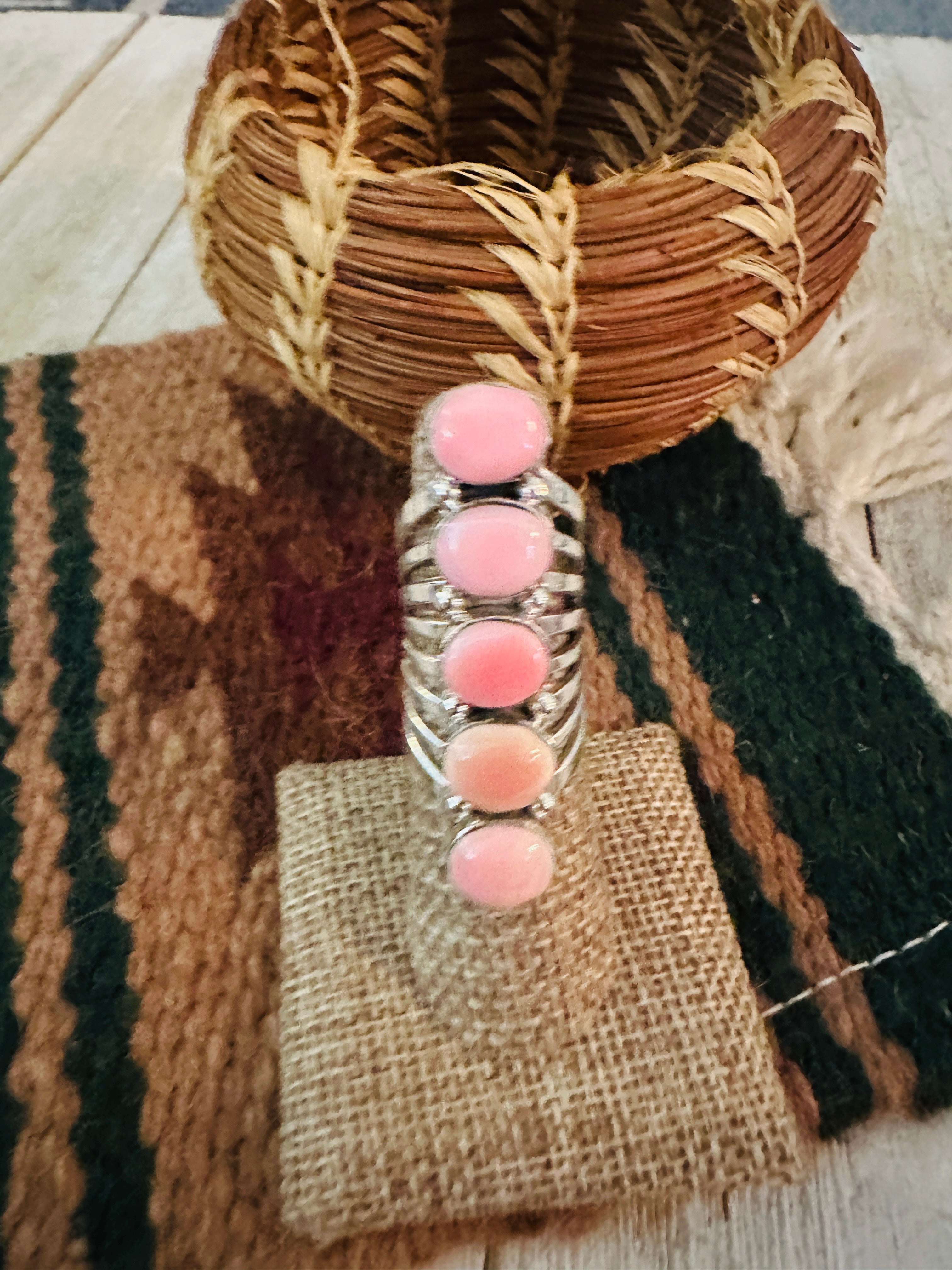 Handcrafted Sterling Silver & Queen Pink Conch Climber Ring Size 6