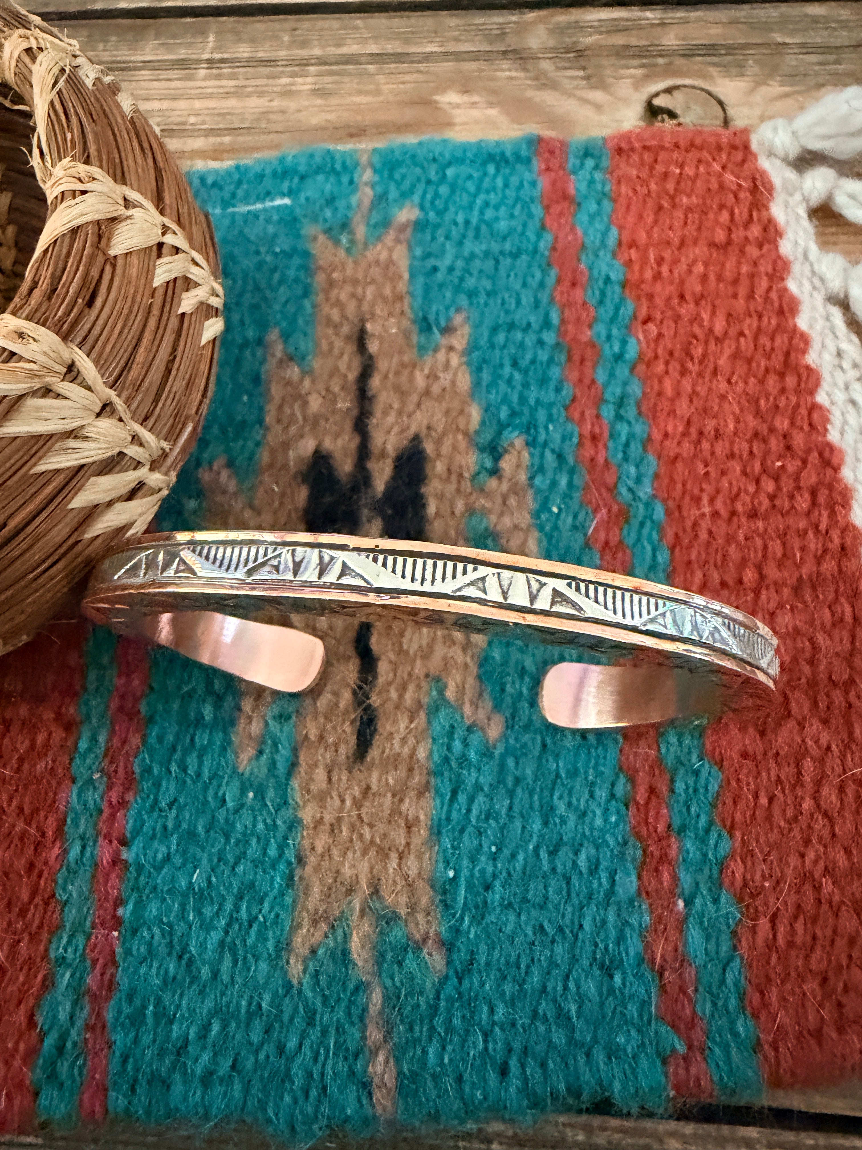 Handcrafted Copper & Sterling Silver Cuff Bracelet by Wylie Secatero
