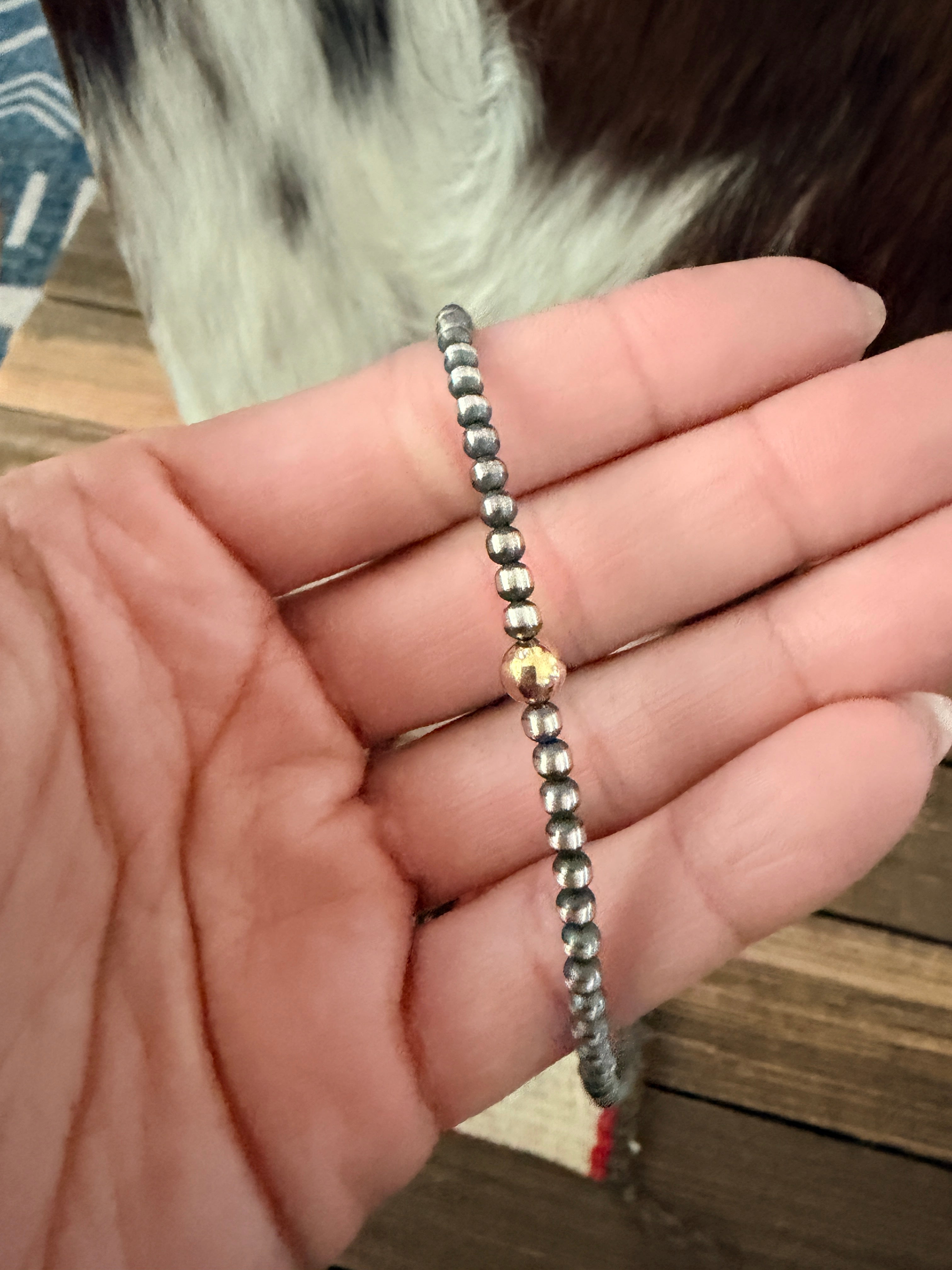 Handcrafted Sterling Silver & Gold Beaded 14” Necklace