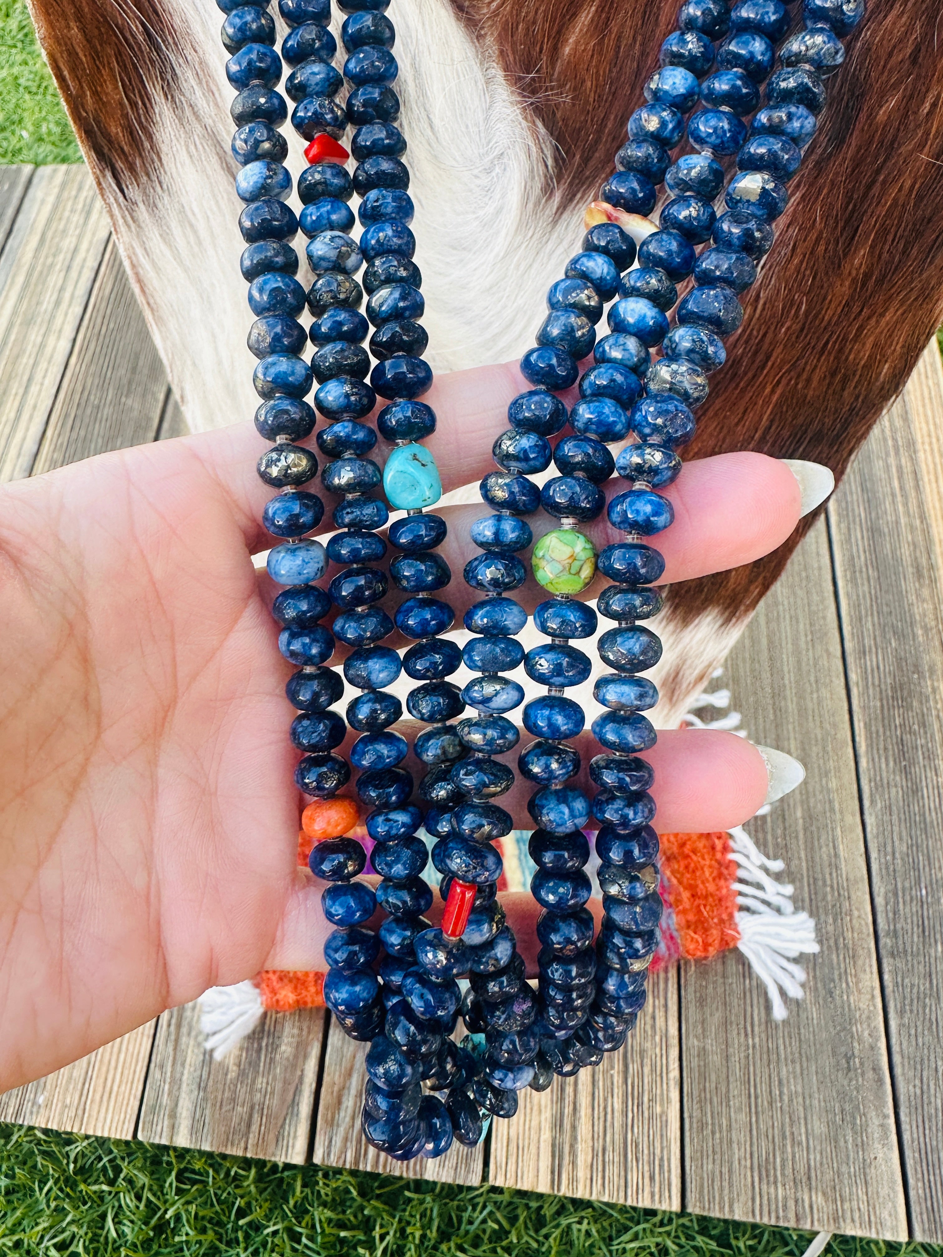 Old Pawn Handcrafted Lapis, Heishi & Sterling Silver Beaded 24” Necklace