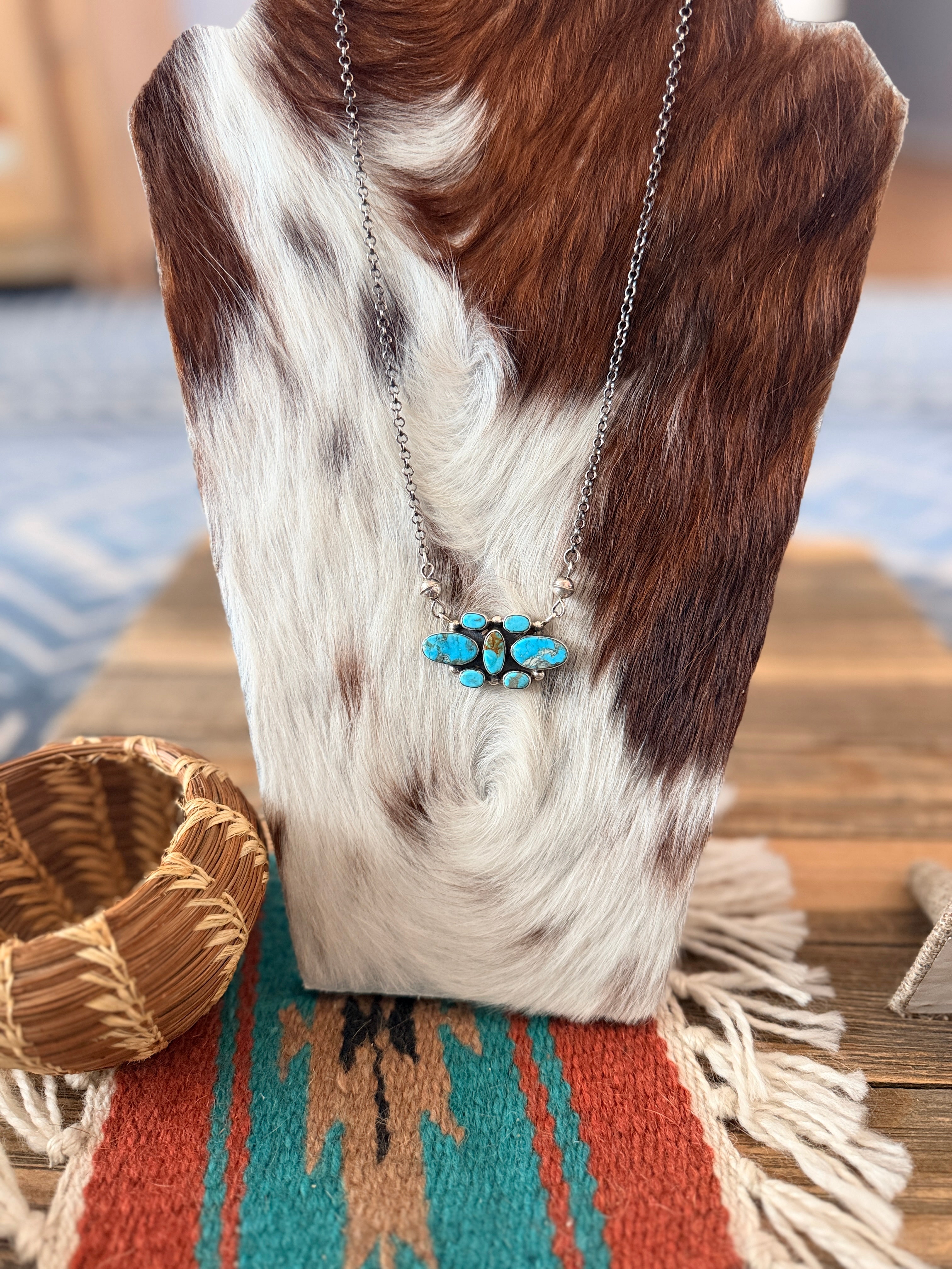 Handcrafted Turquoise & Sterling Silver Cluster Necklace by Jacqueline Silver