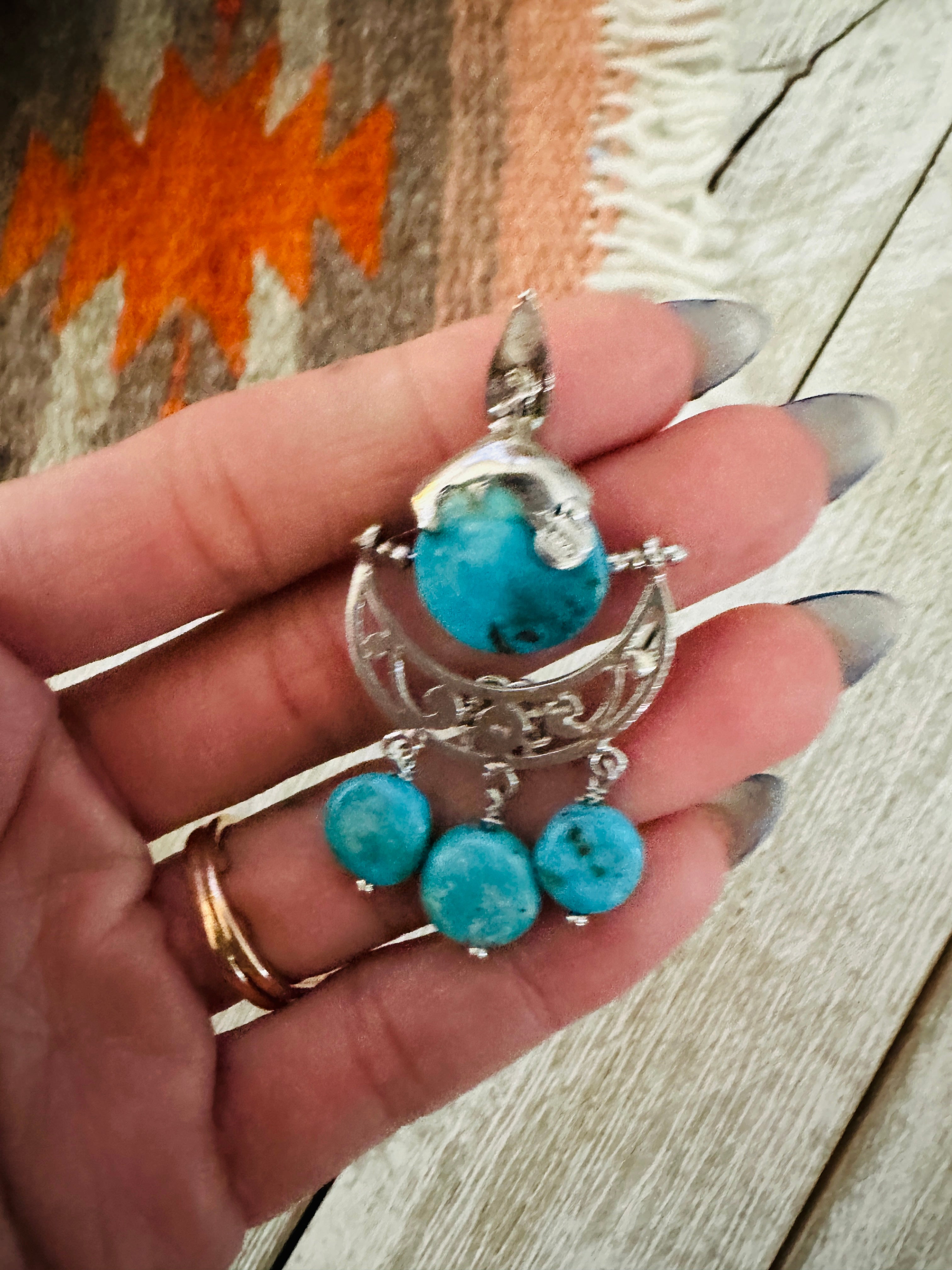 Handcrafted Turquoise & Sterling Silver Chandelier Dangle Earrings