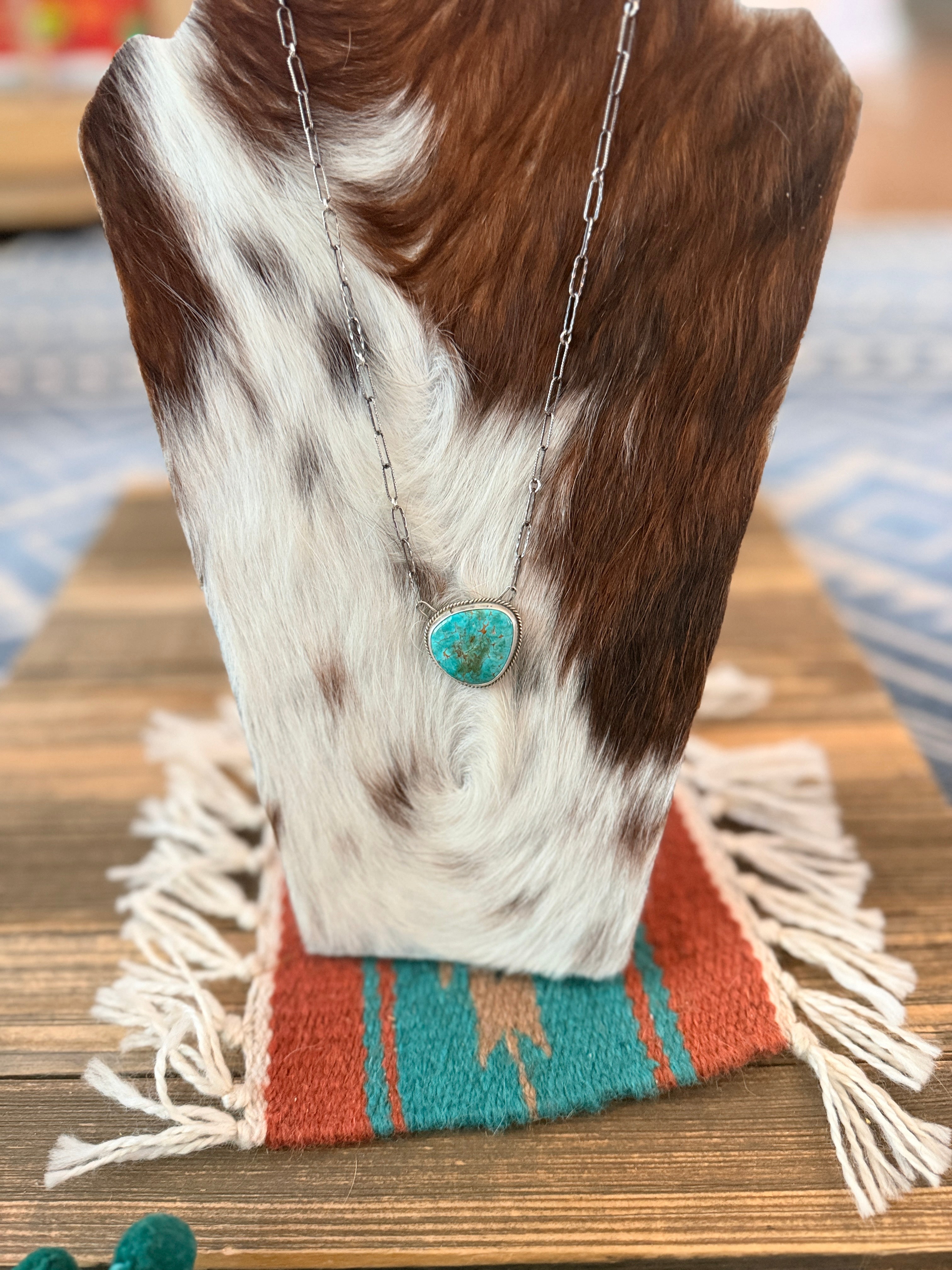 Handmade Sterling Silver & Tyrone Turquoise Necklace