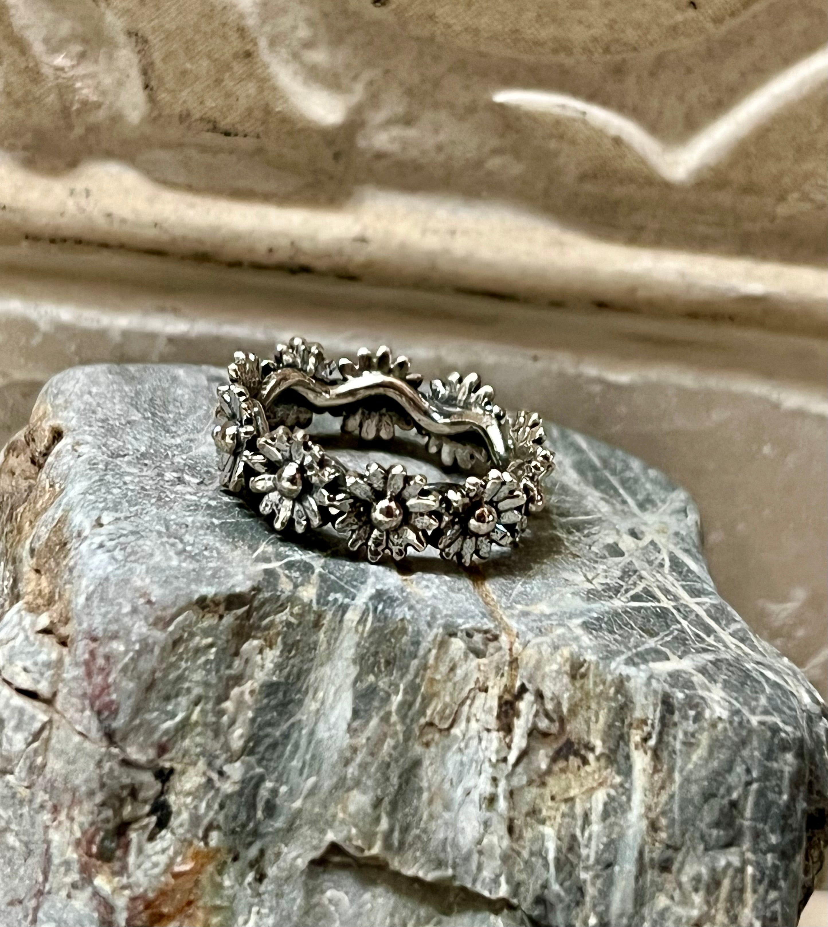 Flowers All Around Sterling Silver Ring 1/4”