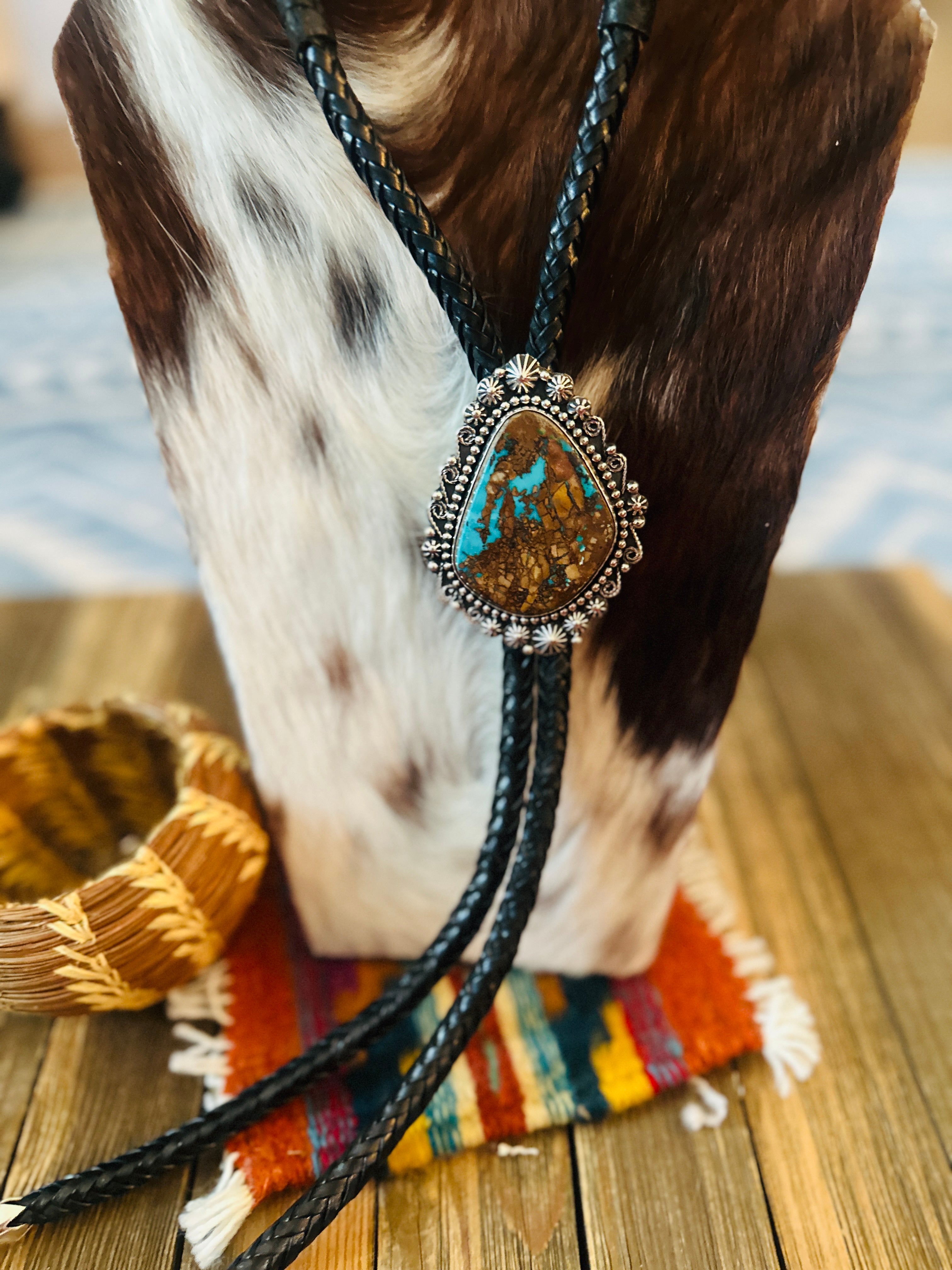 Handcrafted Sterling Silver & Pilot Mountain Turquoise Bolo Tie by Rosella Paxson