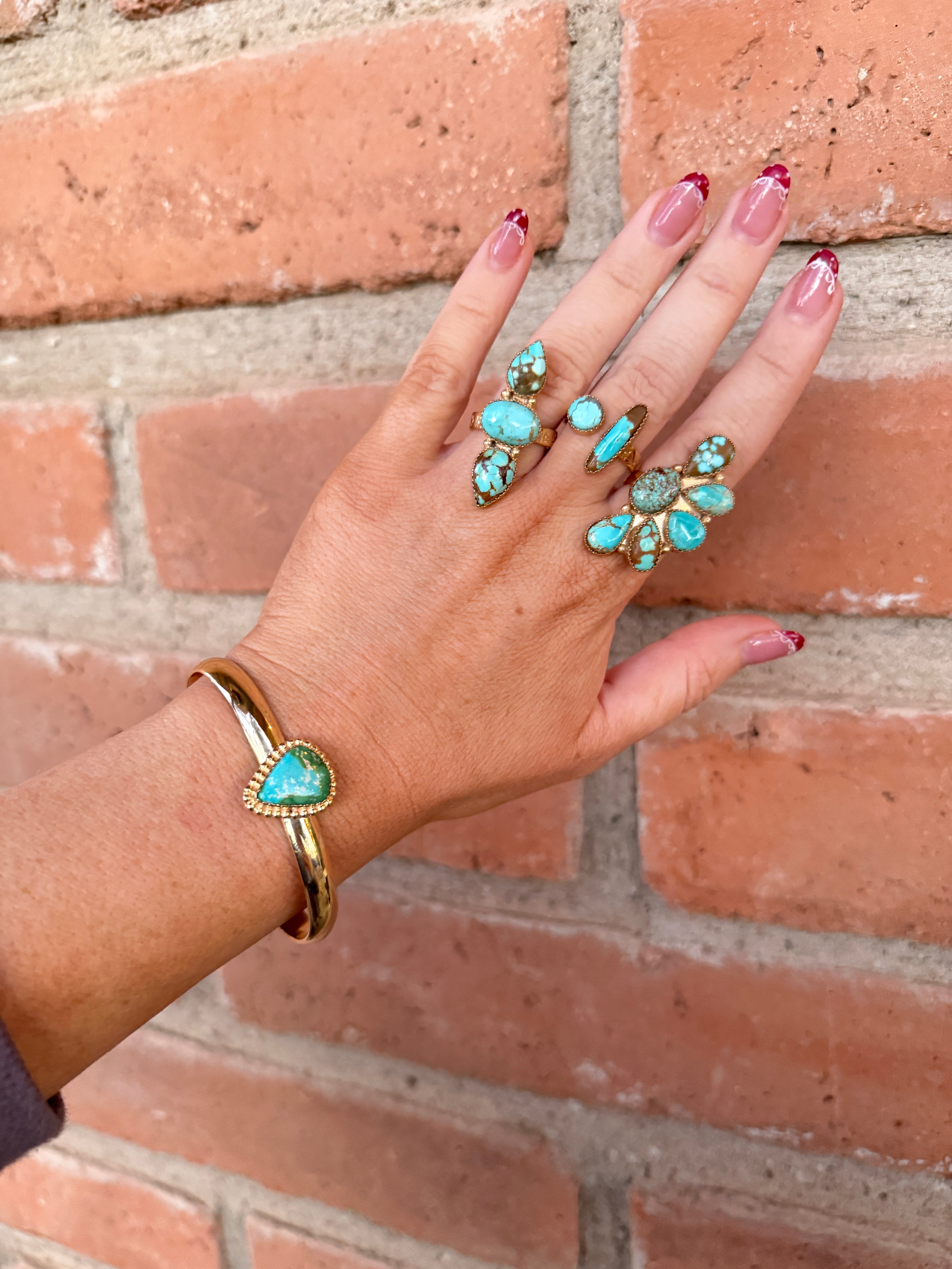 “The Golden Collection” Handmade Number 8 Turquoise with Gold 3 Stone Adjustable Ring